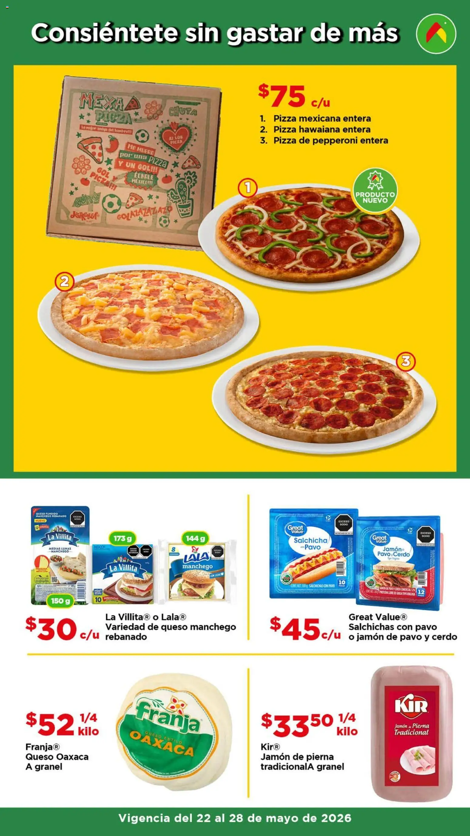 Nuevas ofertas de Bodega Aurrerá válidas en toda la República Mexicana desde el 22.05.2026. ¡Encuentra las mejores ofertas en Bodega Aurrerá folleto Aprovecha más surtido! | Página: 4 | Productos: Salchicha, Queso, Jamón, Cerdo