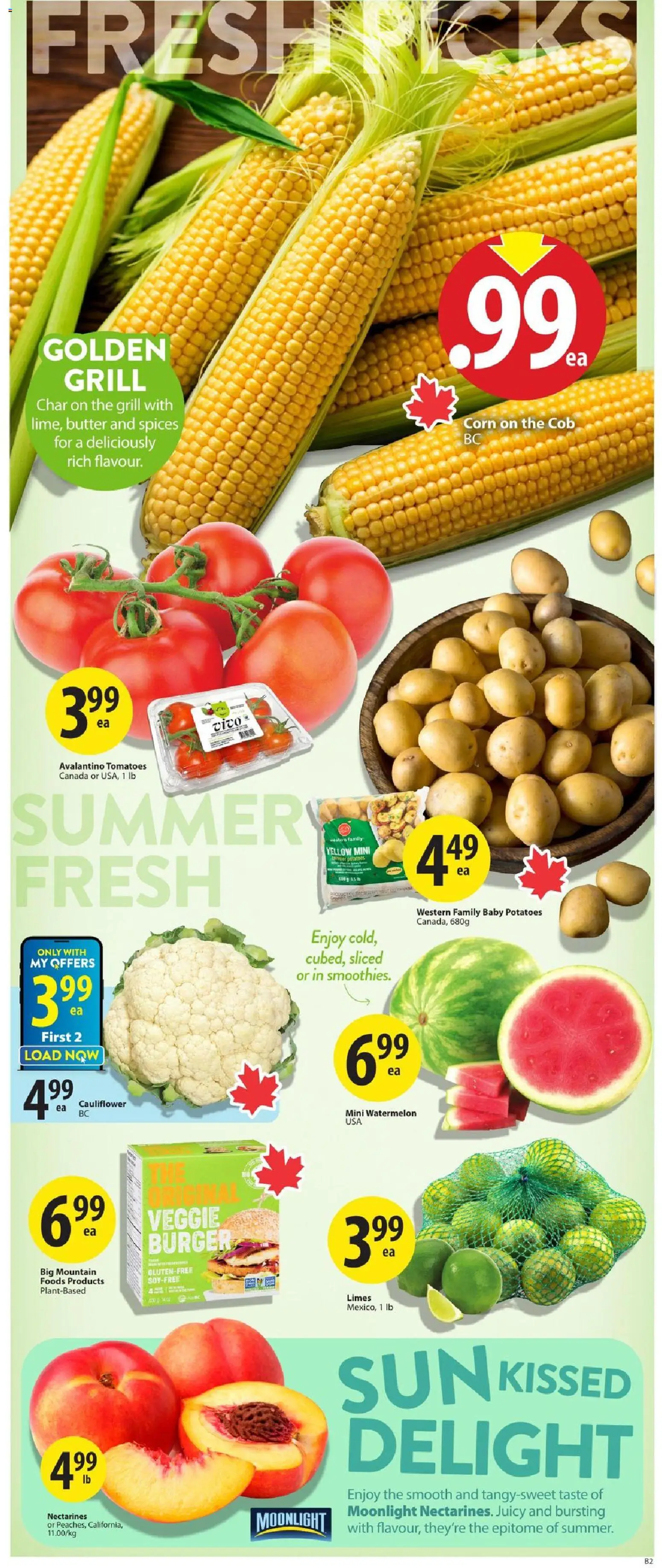Save on foods flyer valid from Jul 23, 2026 | Page: 6 | Products: Potatoes, Nectarines, Butter, Tomatoes