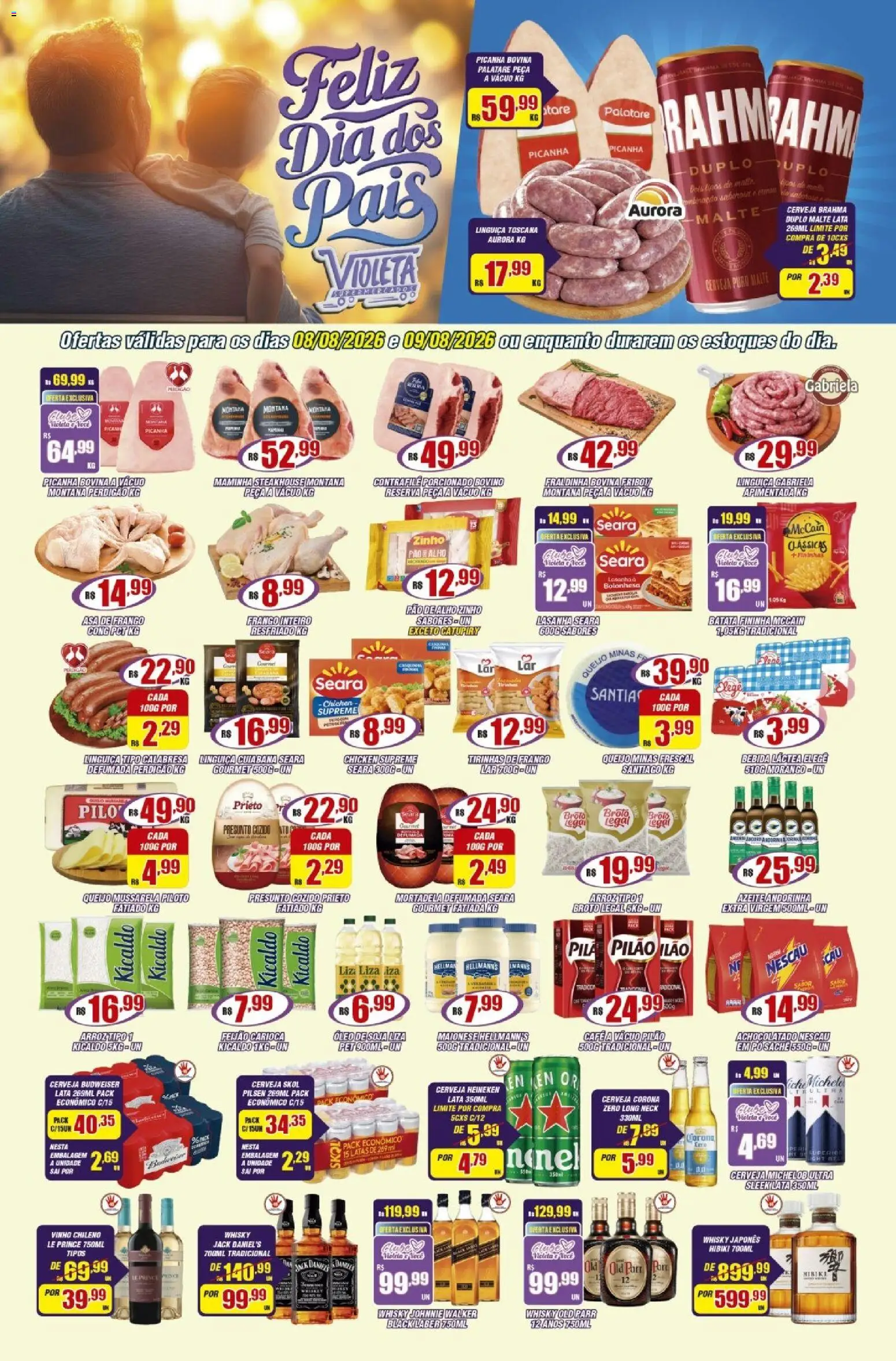 Violeta Supermercados Folheto - válido de 08/08/2026 | Página: 1 | Produtos: Whisky, Asa de frango, Cerveja, Batata