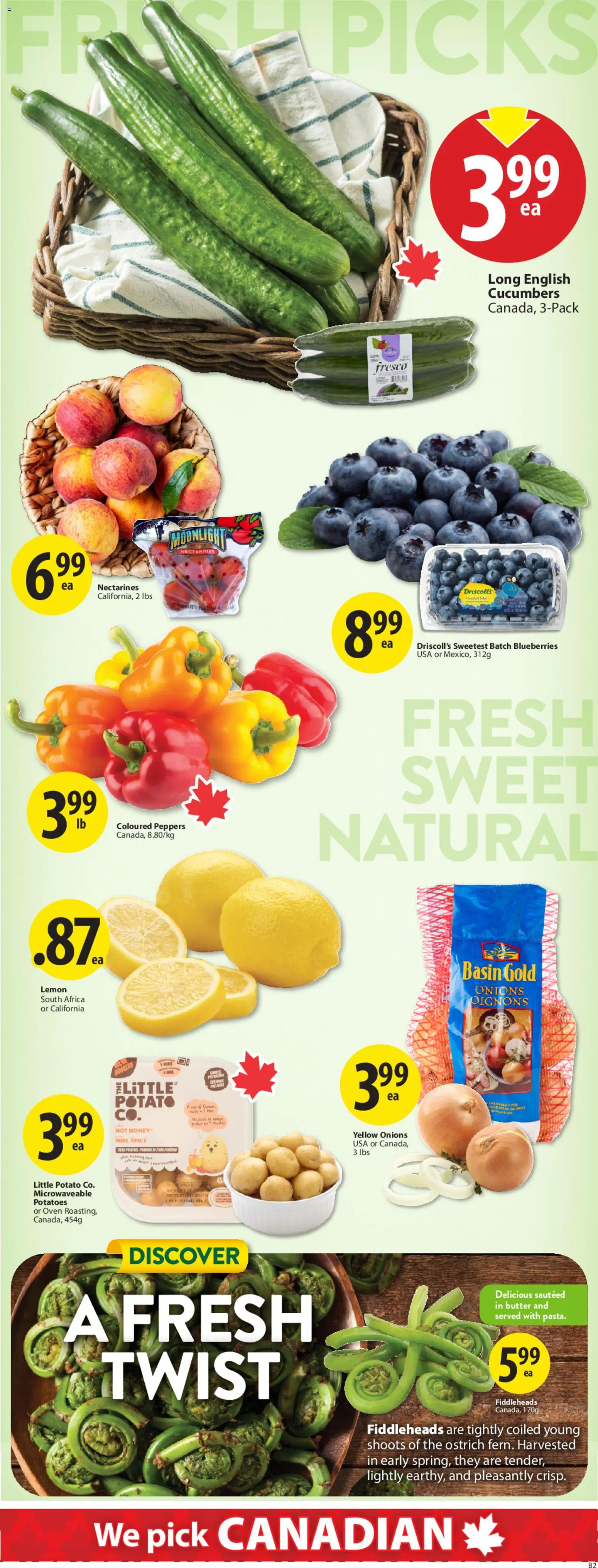 Save on foods flyer valid from 04.06.2026 | Page: 2 | Products: Cucumbers, Potatoes, Oven, Butter