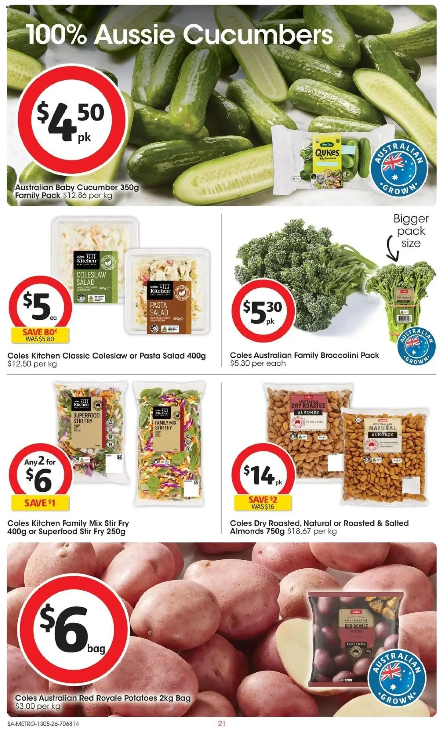 Coles catalogue - valid from 13.05.2026 | Page: 21 | Products: Pasta, Cucumbers, Salad, Potatoes