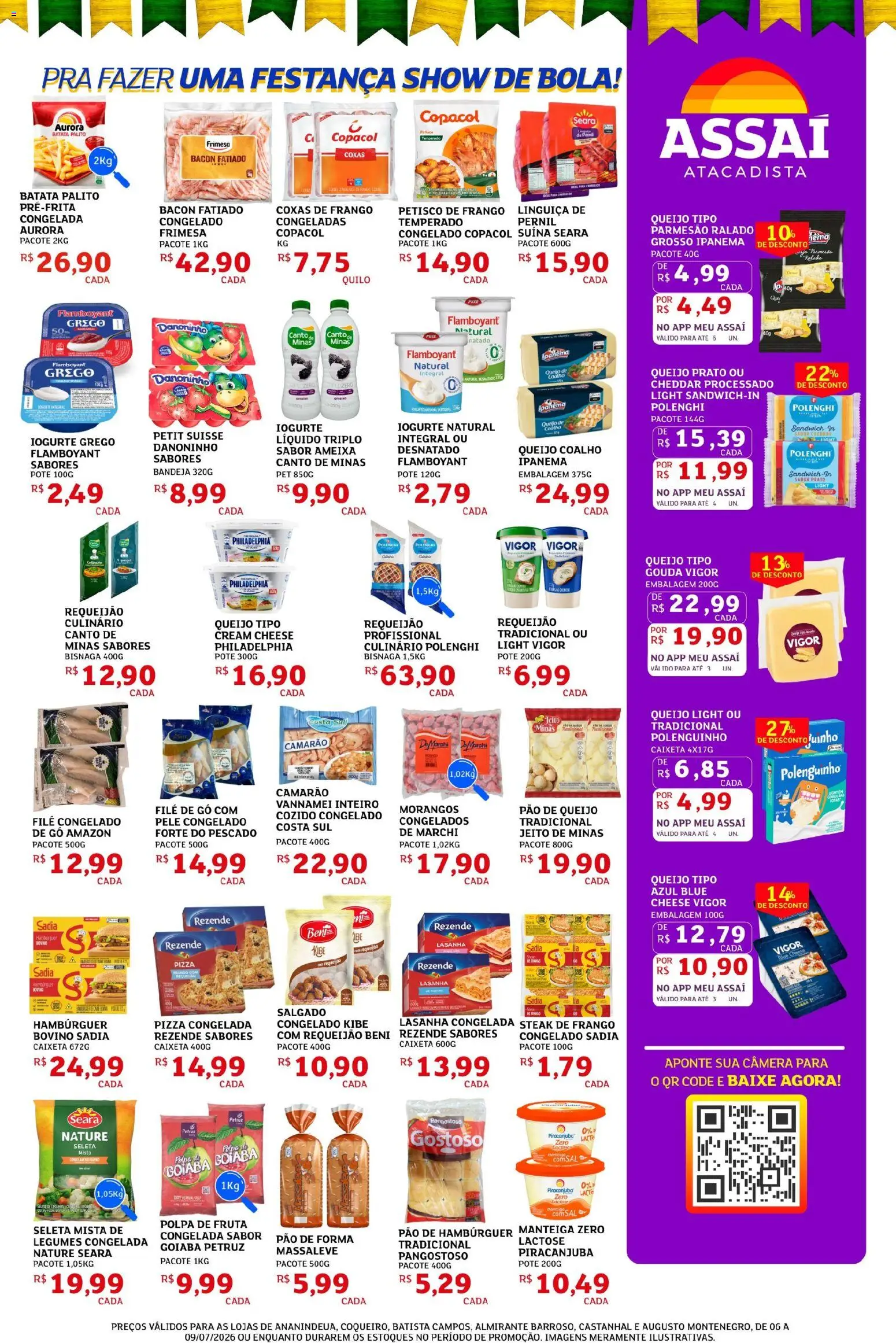 Assaí Atacadista Folheto - válido de 06/07/2026 | Página: 3 | Produtos: Pernil, Camarão, Pizza, Iogurte grego