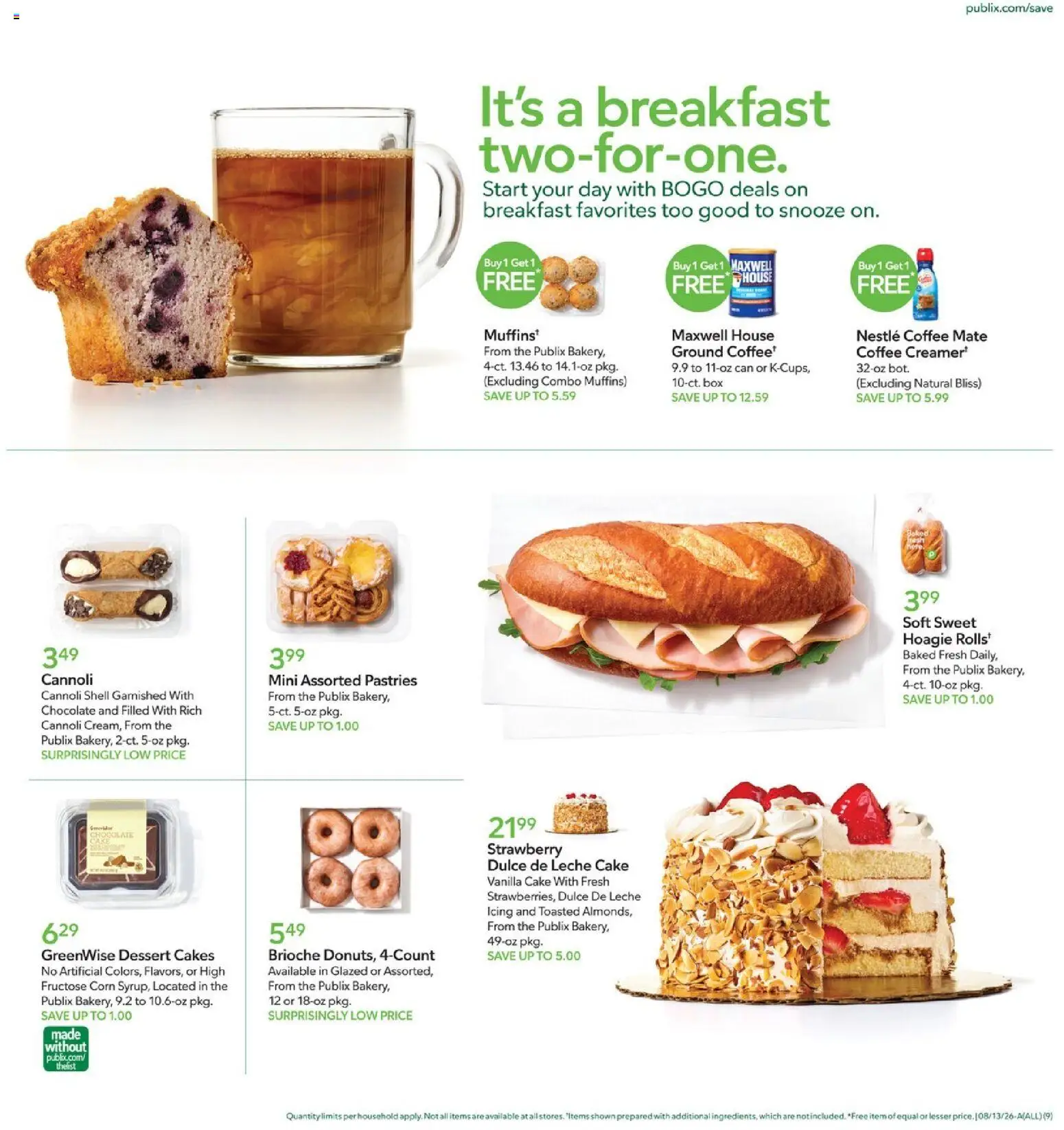 Publix Weekly Ad - valid from 08/12/2026 | Page: 9 | Products: Brioche, Chocolate, Cake, Pastries