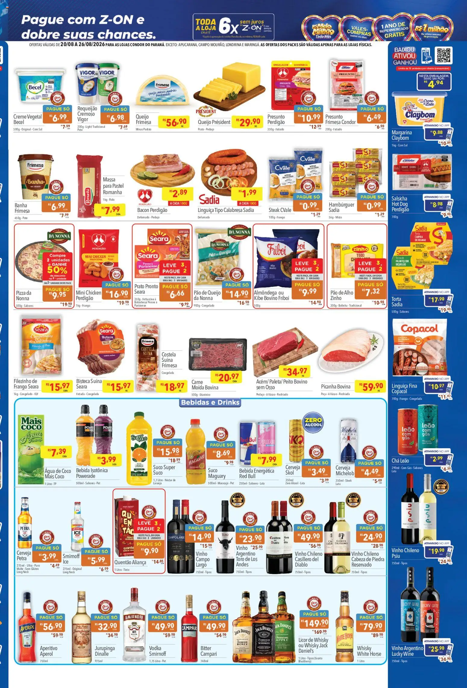 Supermercados Condor Folheto - válido de 20/08/2026 | Página: 3 | Produtos: Álcool, Picanha, Suco, Campari