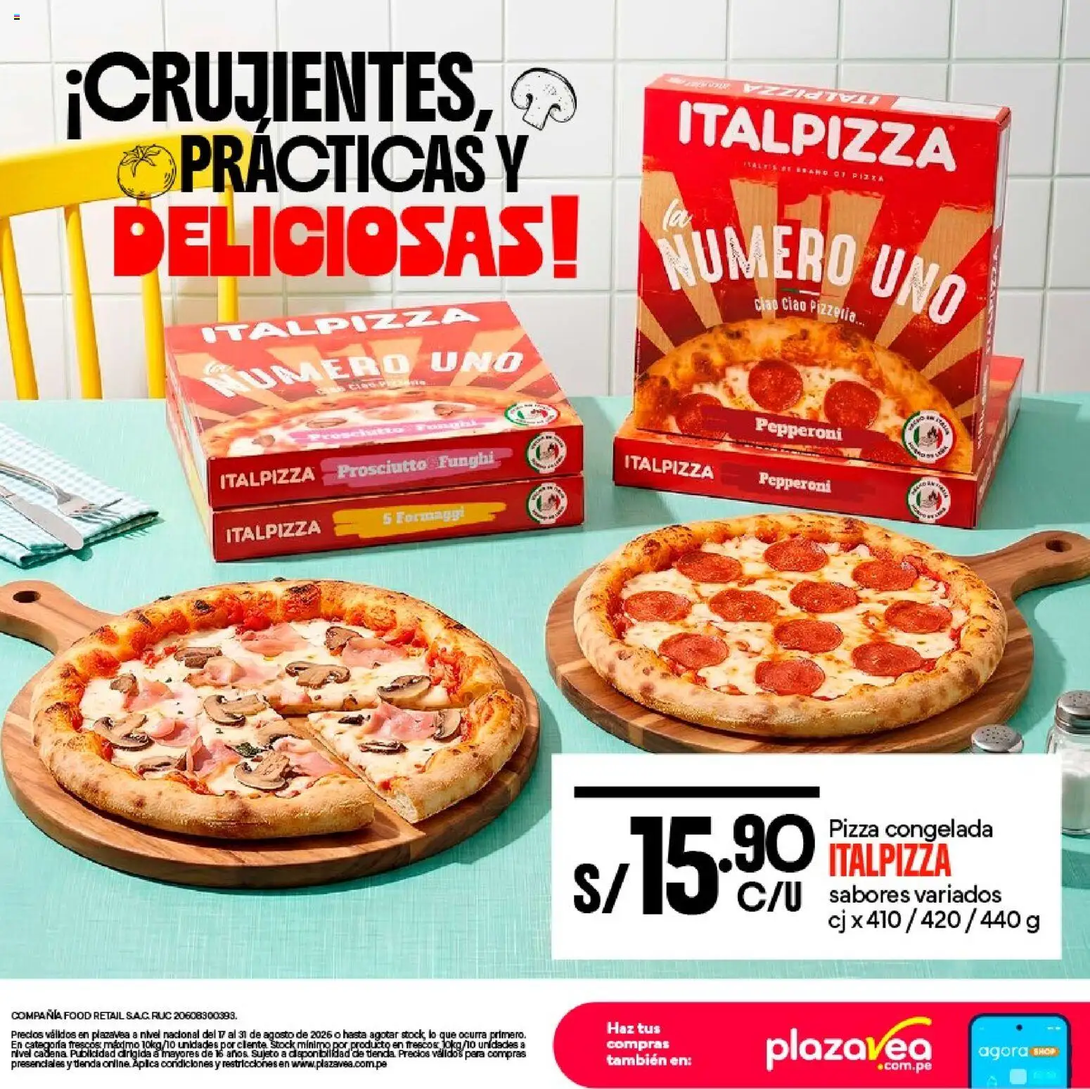 Catálogo Plaza Vea válido desde 17/08/2026 | Página: 4 | Productos: Pizza, Pizza congelada