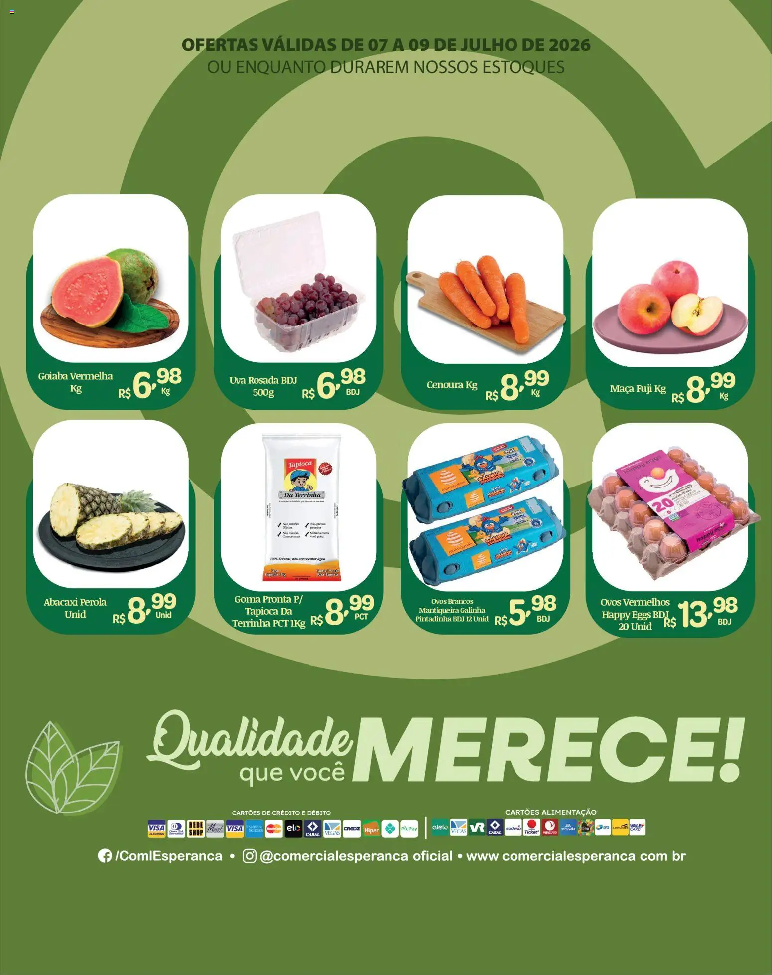 Comercial Esperança Folheto - válido de 07/07/2026 | Página: 2 | Produtos: Tapioca, Ovos, Abacaxi, Cenoura
