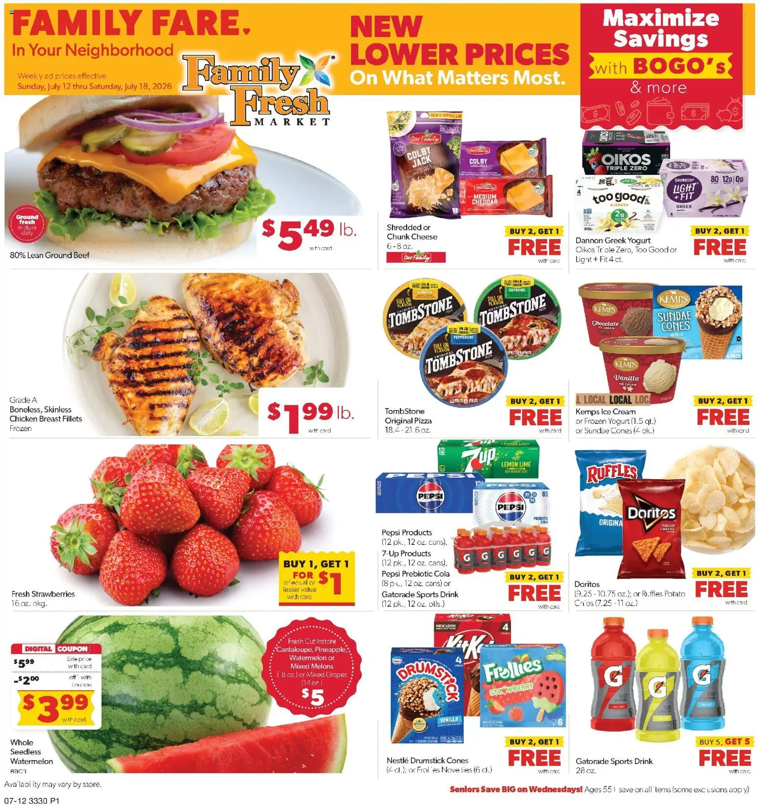 Family Fare Weekly Ad - MN - valid from 07/12/2026 | Page: 1 | Products: Pizza, Strawberries, Cream, Lemon