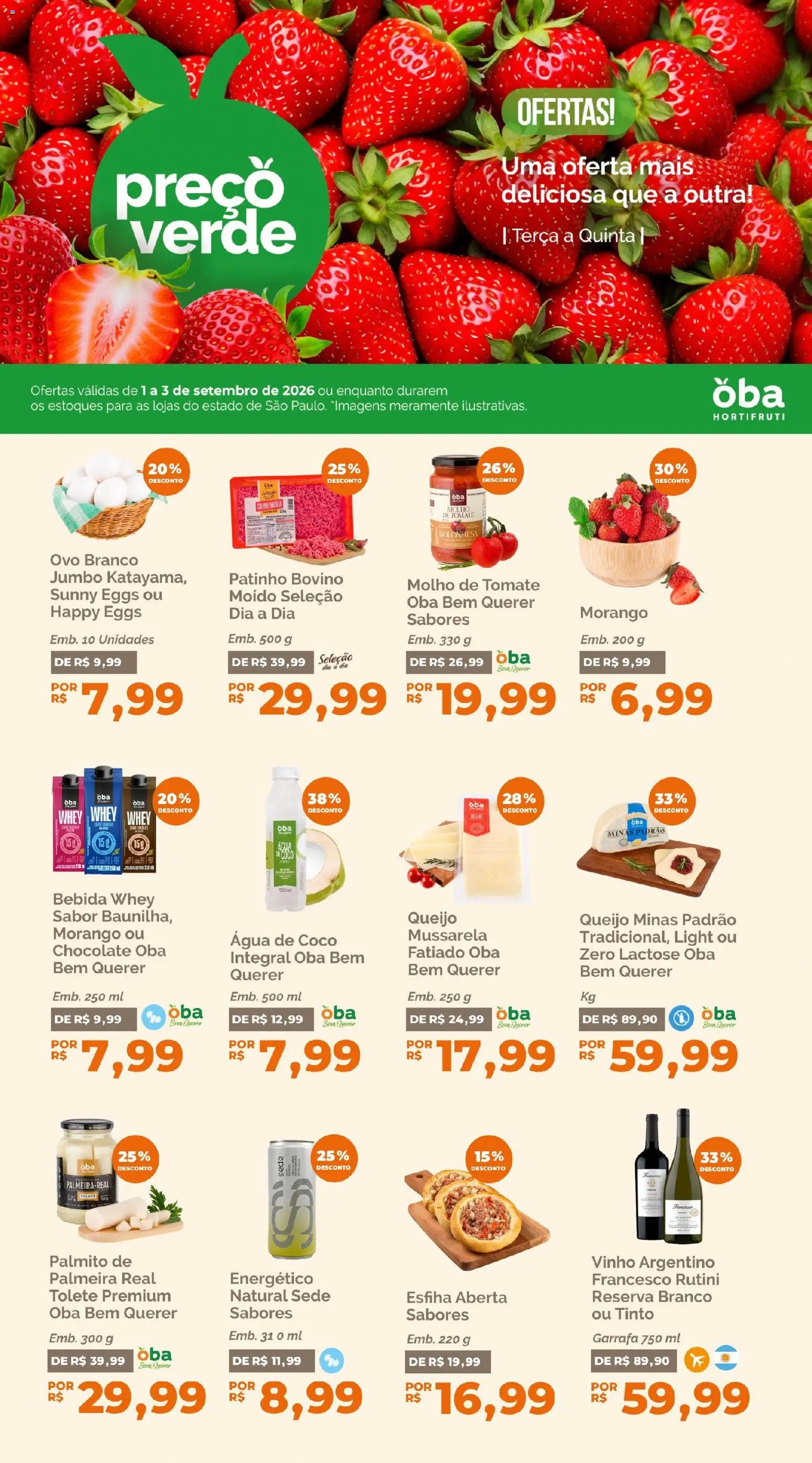 Oba Hortifruti Folheto - válido de 01/09/2026 | Página: 1 | Produtos: Tomate, Palmito, Água de coco, Energético