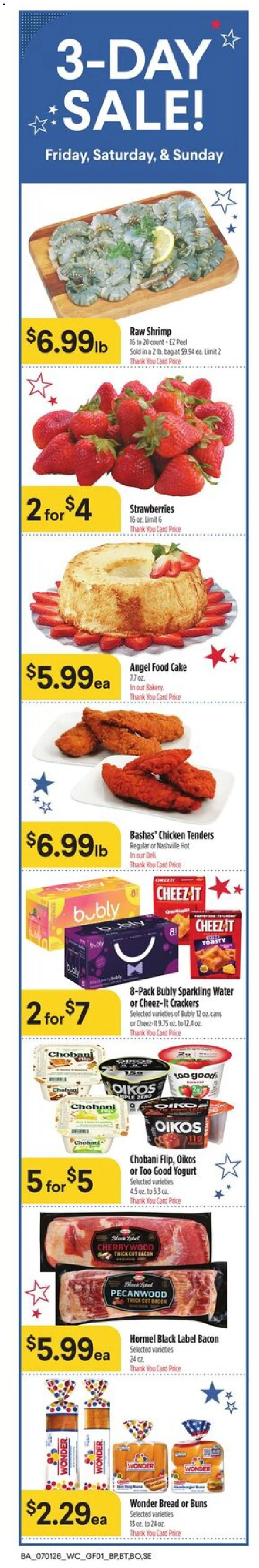 Basha's Weekly Ad - valid from 07/01/2026 | Page: 1 | Products: Yogurt, Bread, Strawberries, Angel Food Cake