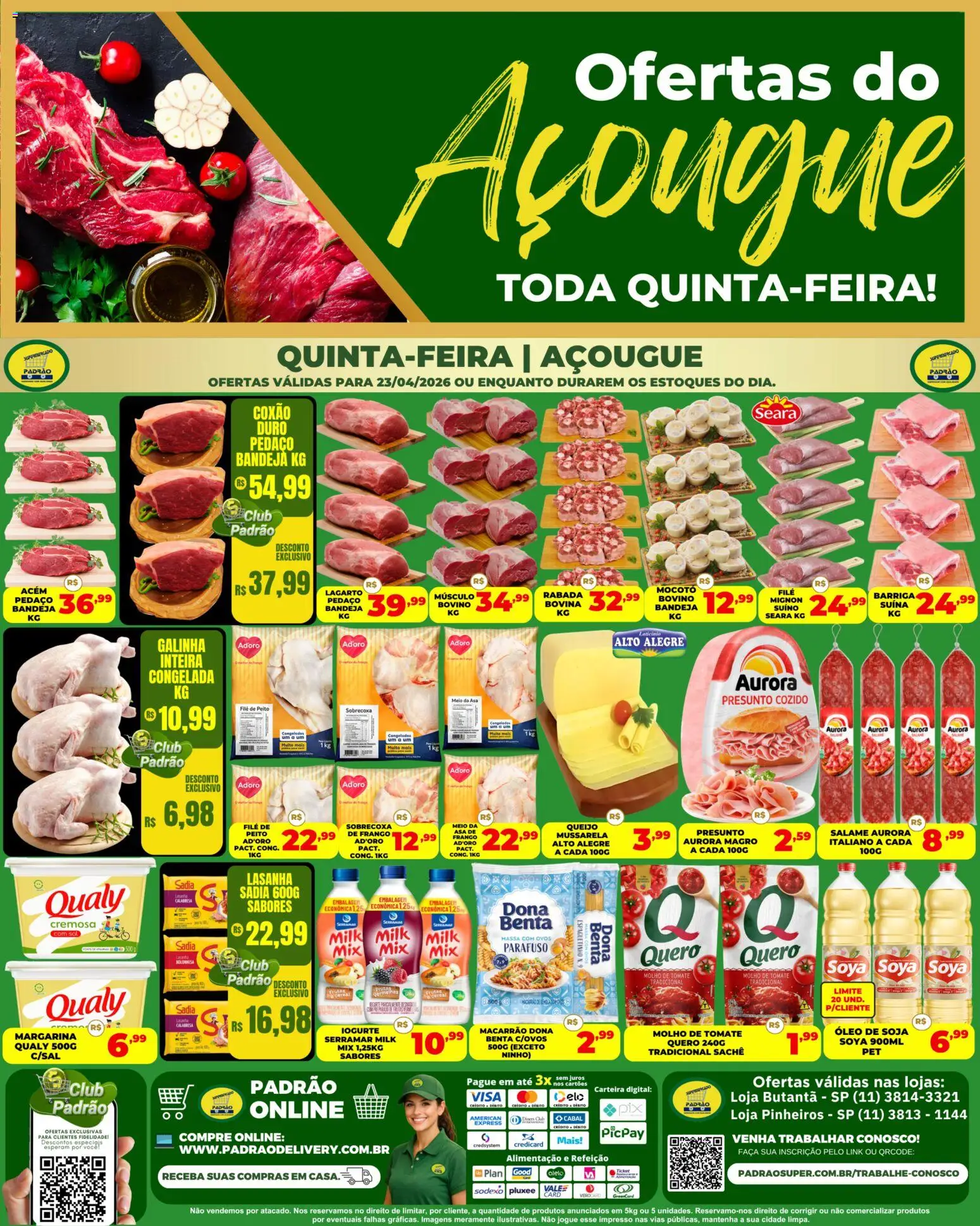 Supermercado Padrão Folheto - válido de 23.04.2026 | Página: 1 | Produtos: Faca, Presunto, Macarrão, Bandeja