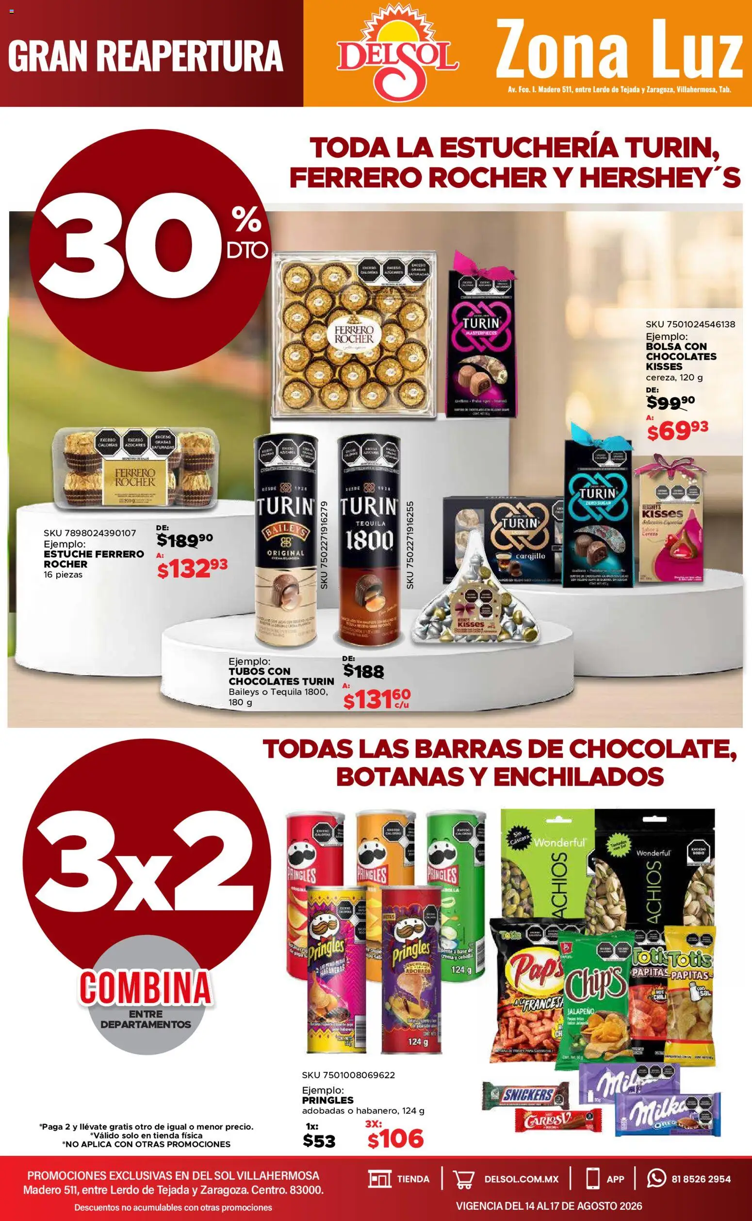 Nuevas ofertas de Del Sol y Woolworth válidas en toda la República Mexicana desde el 14/08/2026. ¡Encuentra las mejores ofertas en Del Sol y Woolworth katalog 4 Días de Grandes Promociones! | Página: 28 | Productos: Cebolla, Snickers, Crema, Tequila