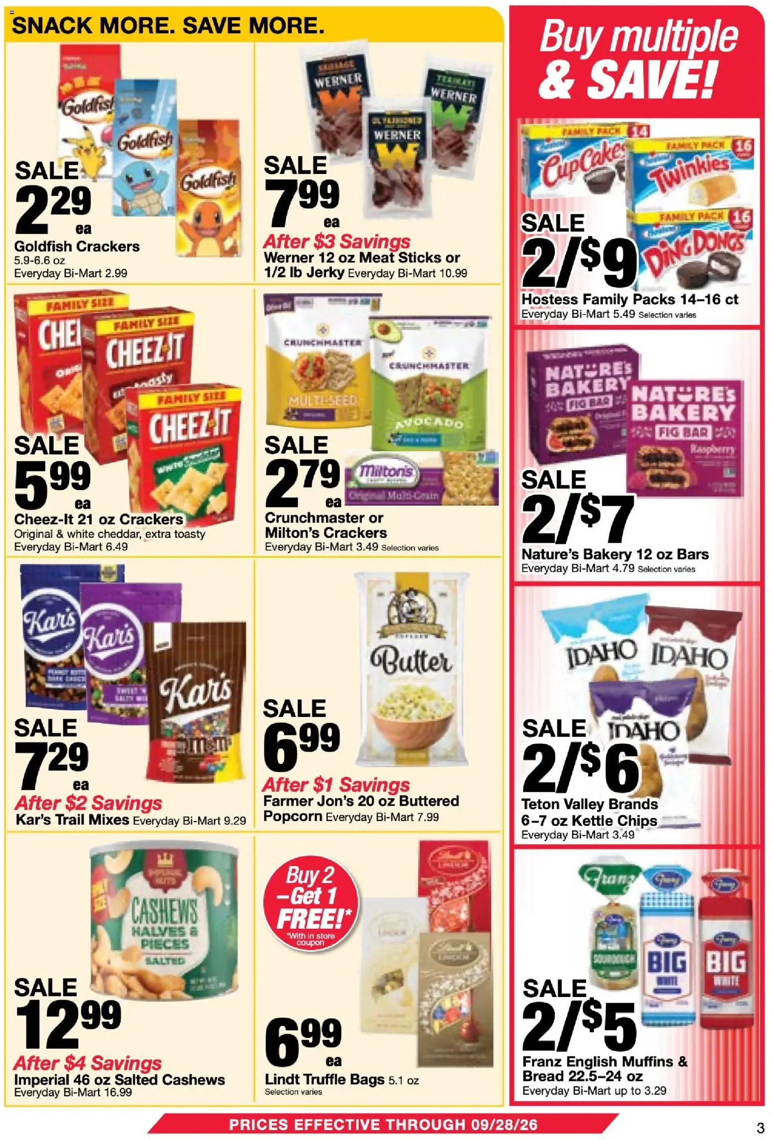 Bi-Mart Memberships Savings Book - valid from 09/15/2026 | Page: 3 | Products: Bakery, Jerky, Bread, Cashews