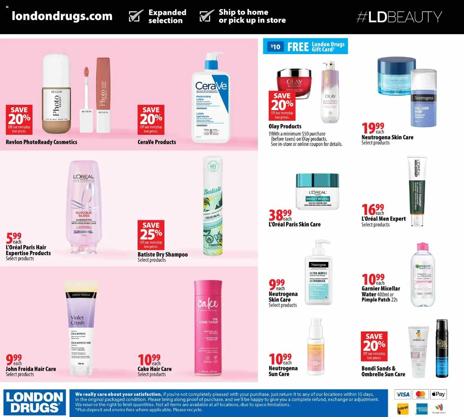 London Drugs flyer valid from Aug 21, 2026 | Page: 3 | Products: Water, Shampoo, Cake
