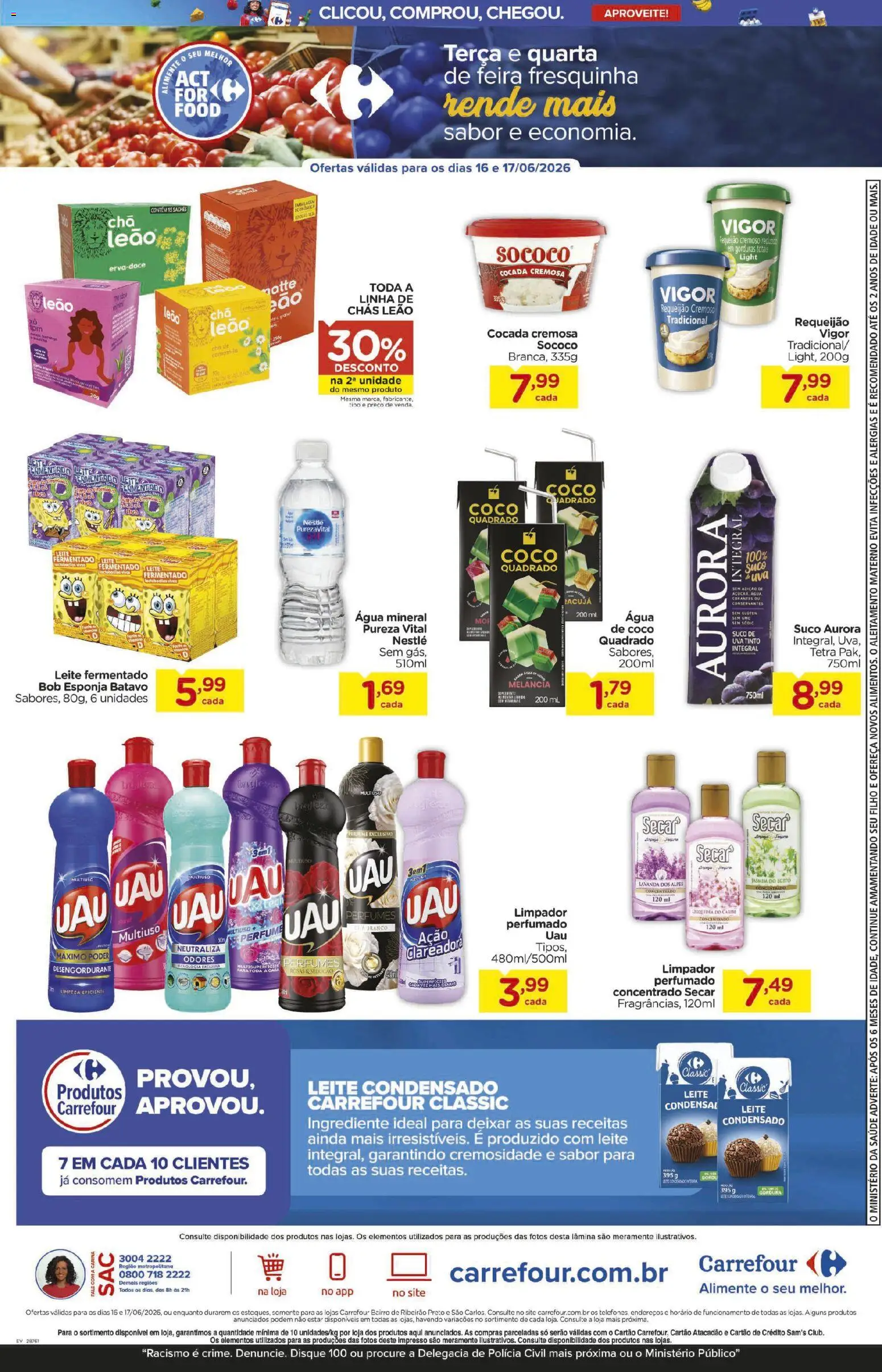 Carrefour Bairro Folheto - válido de 16.06.2026 | Página: 3 | Produtos: Melancia, Desengordurante, Água mineral, Leite condensado