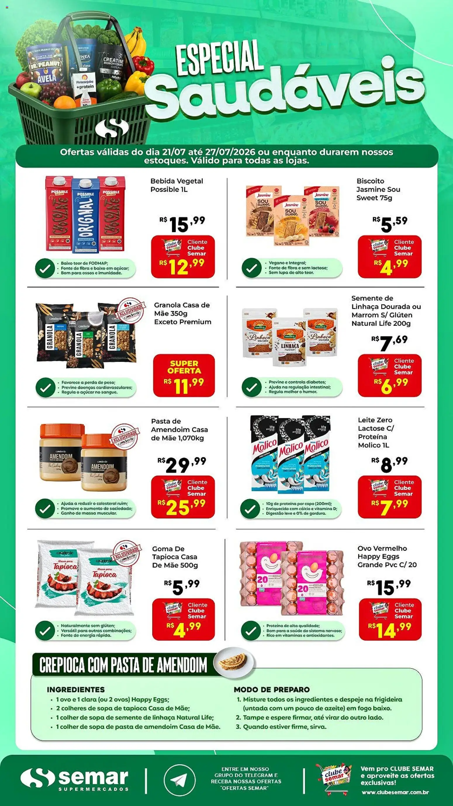 Semar Supermercado Folheto - válido de 21/07/2026 | Página: 1 | Produtos: Colheres, Granola, Açúcar, Azeite