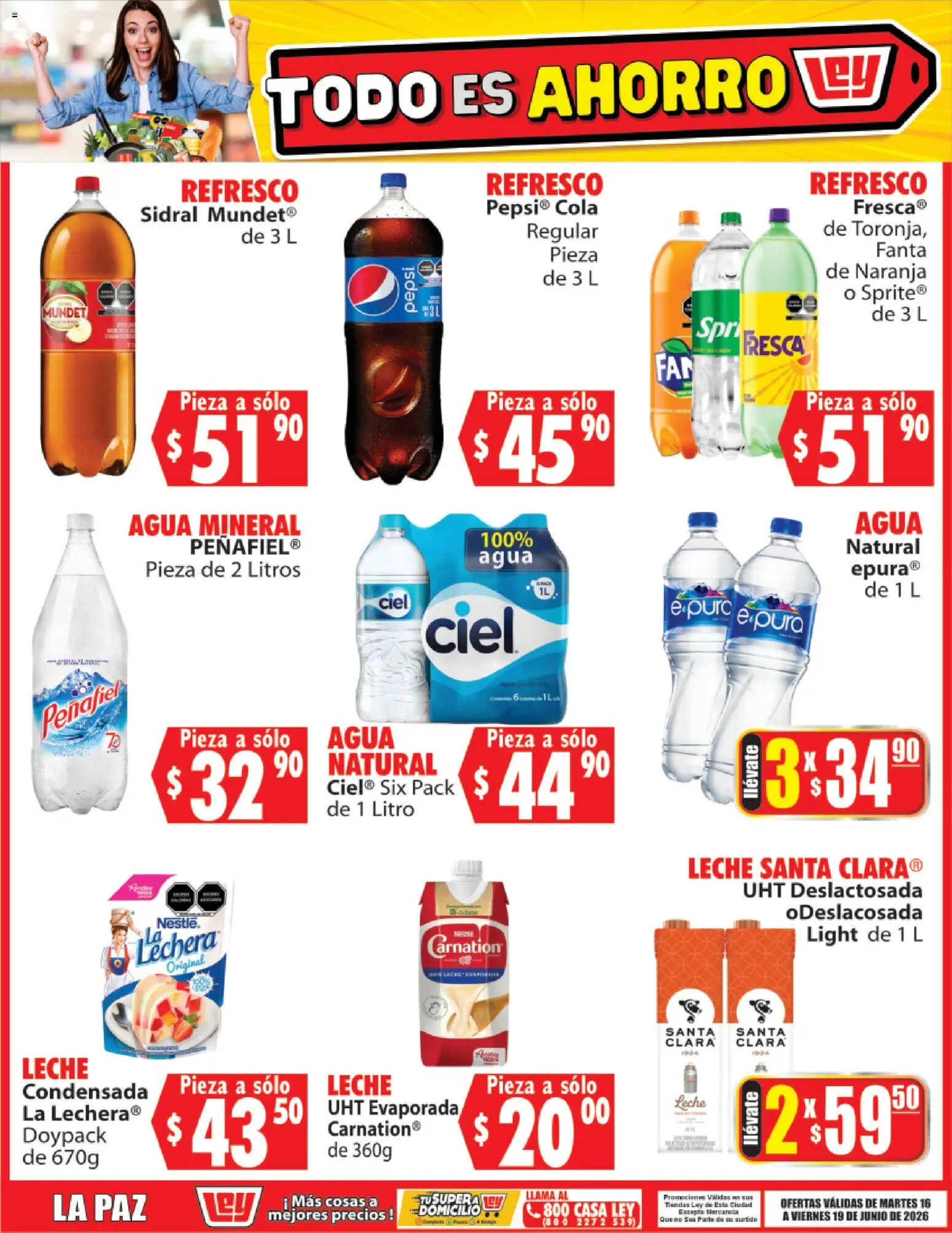 Nuevas ofertas de Casa Ley válidas en toda la República Mexicana desde el 16.06.2026. ¡Encuentra las mejores ofertas en Casa Ley folleto Todo es ahorro! | Página: 6 | Productos: Refresco, Agua, Leche