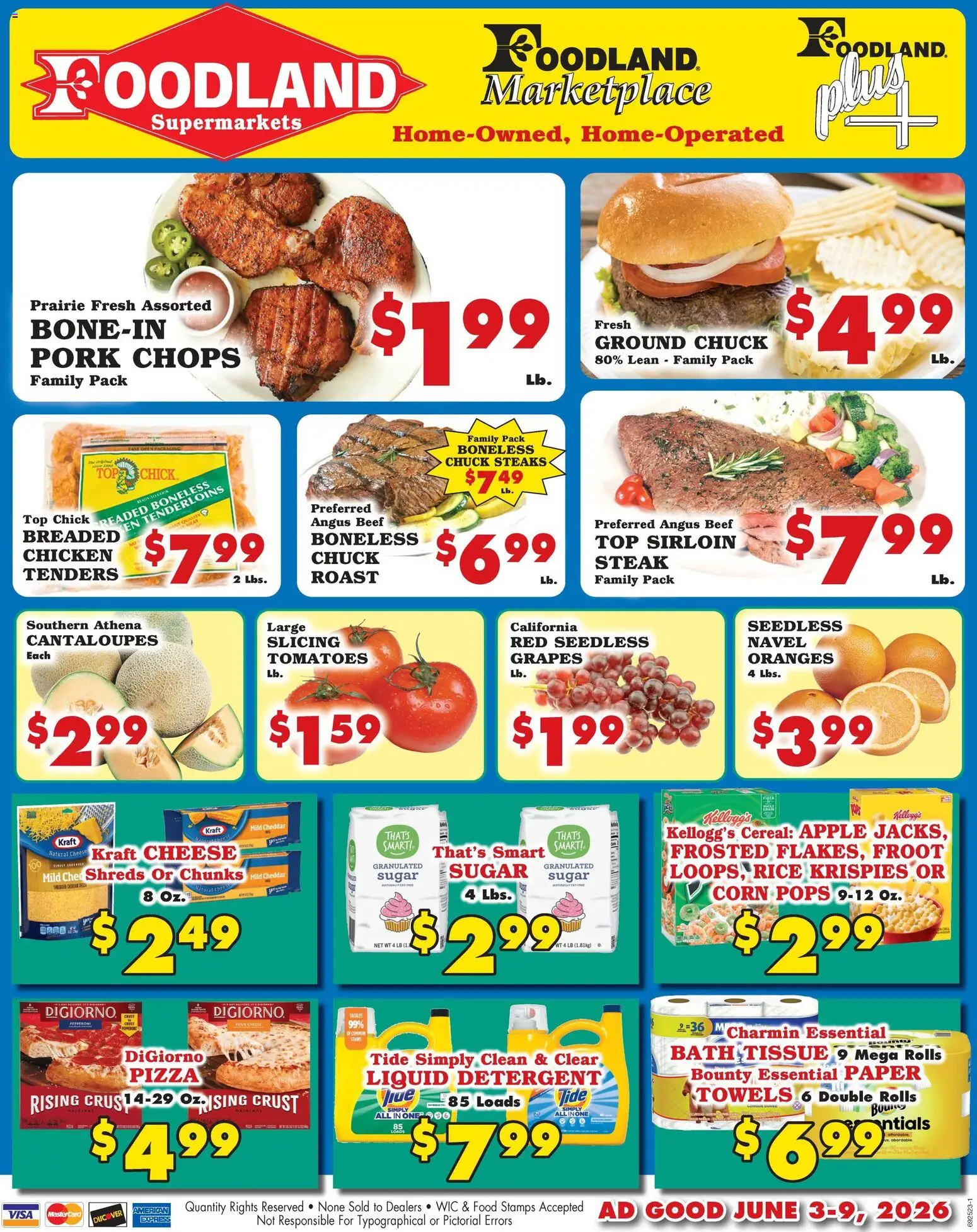 Foodland Weekly Ad - Supermarkets - valid from 03.06.2026 | Page: 1 | Products: Cheese, Pork, Oranges, Rice