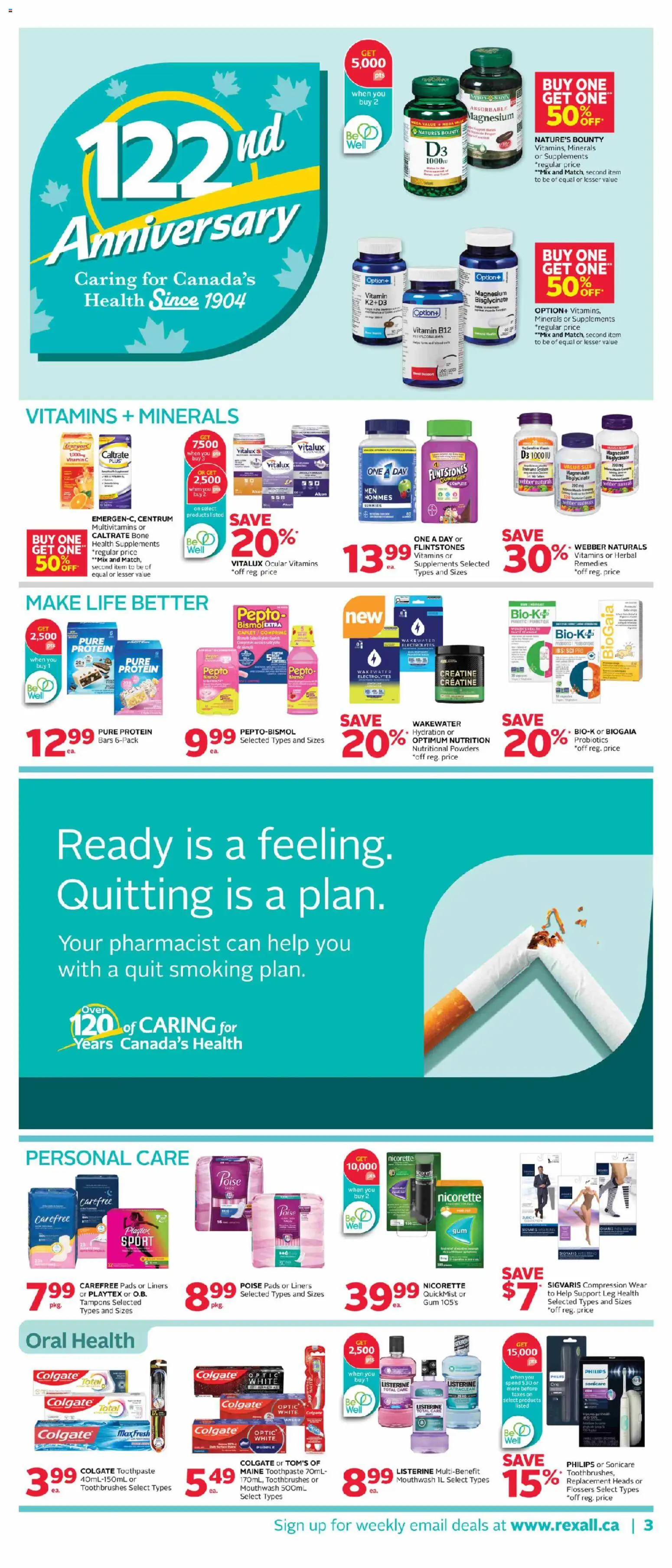 Rexall flyer valid from Sep 18, 2026 | Page: 12 | Products: Probiotics, Toothpaste, Mouthwash, Protein