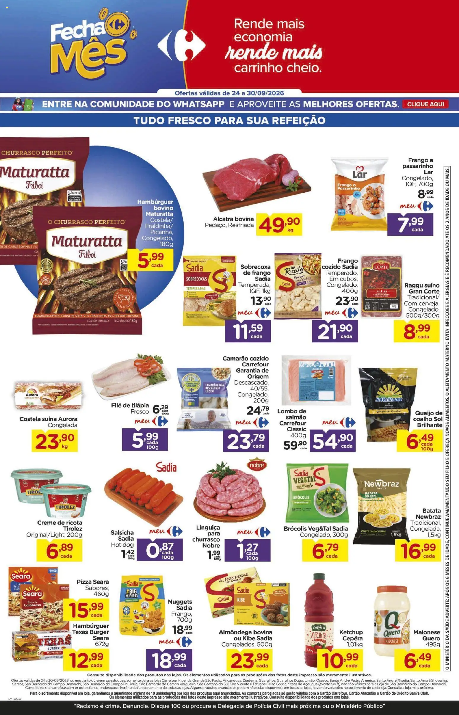 Carrefour Folheto - válido de 24/09/2026 | Página: 4 | Produtos: Salsicha, Carne, Brócolis, Frango