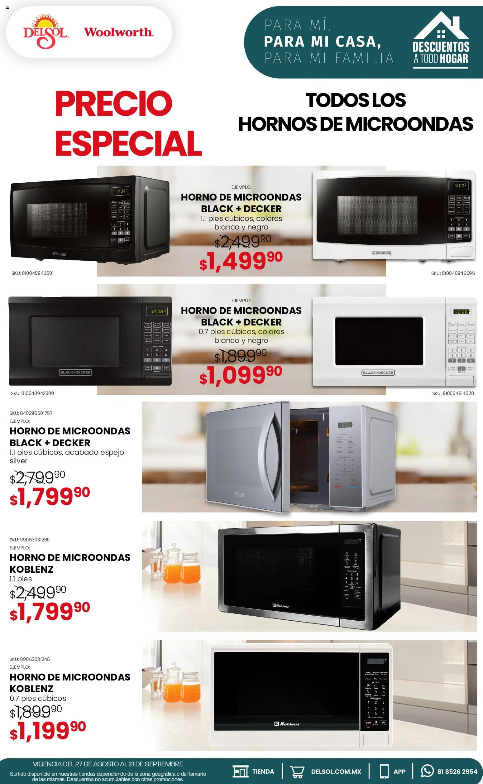 Nuevas ofertas de Del Sol y Woolworth válidas en toda la República Mexicana desde el 27/08/2026. ¡Encuentra las mejores ofertas en Del Sol y Woolworth catálogo! | Página: 8 | Productos: Horno de microondas, Horno, Microondas, Espejo