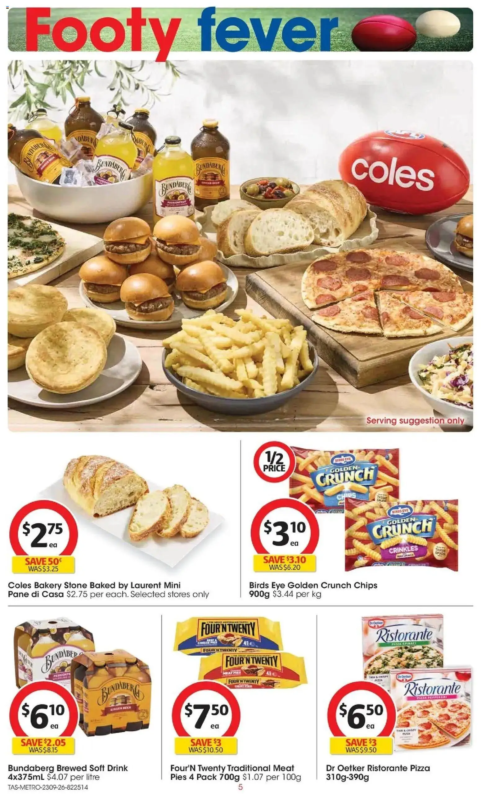 ﻿Coles catalogue valid from 23/09/2026 > Online Australia | Page: 5 | Products: Cheese, Bread, Chips, Pies