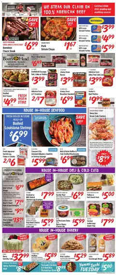 Preview of Rouses weekly ads valid from 10.06.2026 | Page: 4 | Products: Bakery, Pasta, Seafood, Sausage