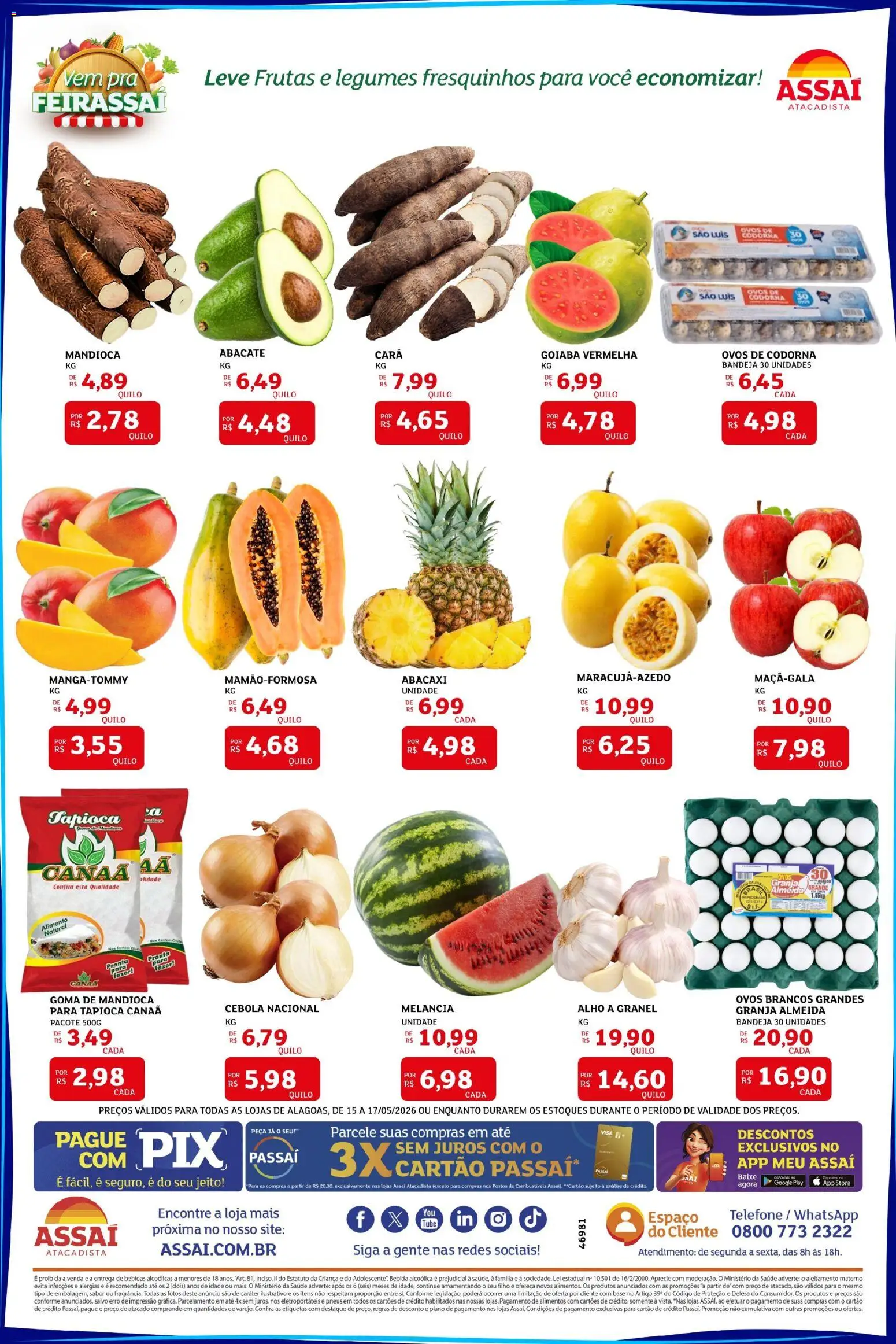 Assaí Atacadista Folheto - válido de 15.05.2026 | Página: 3 | Produtos: Alho, Tapioca, Bebida, Bandeja