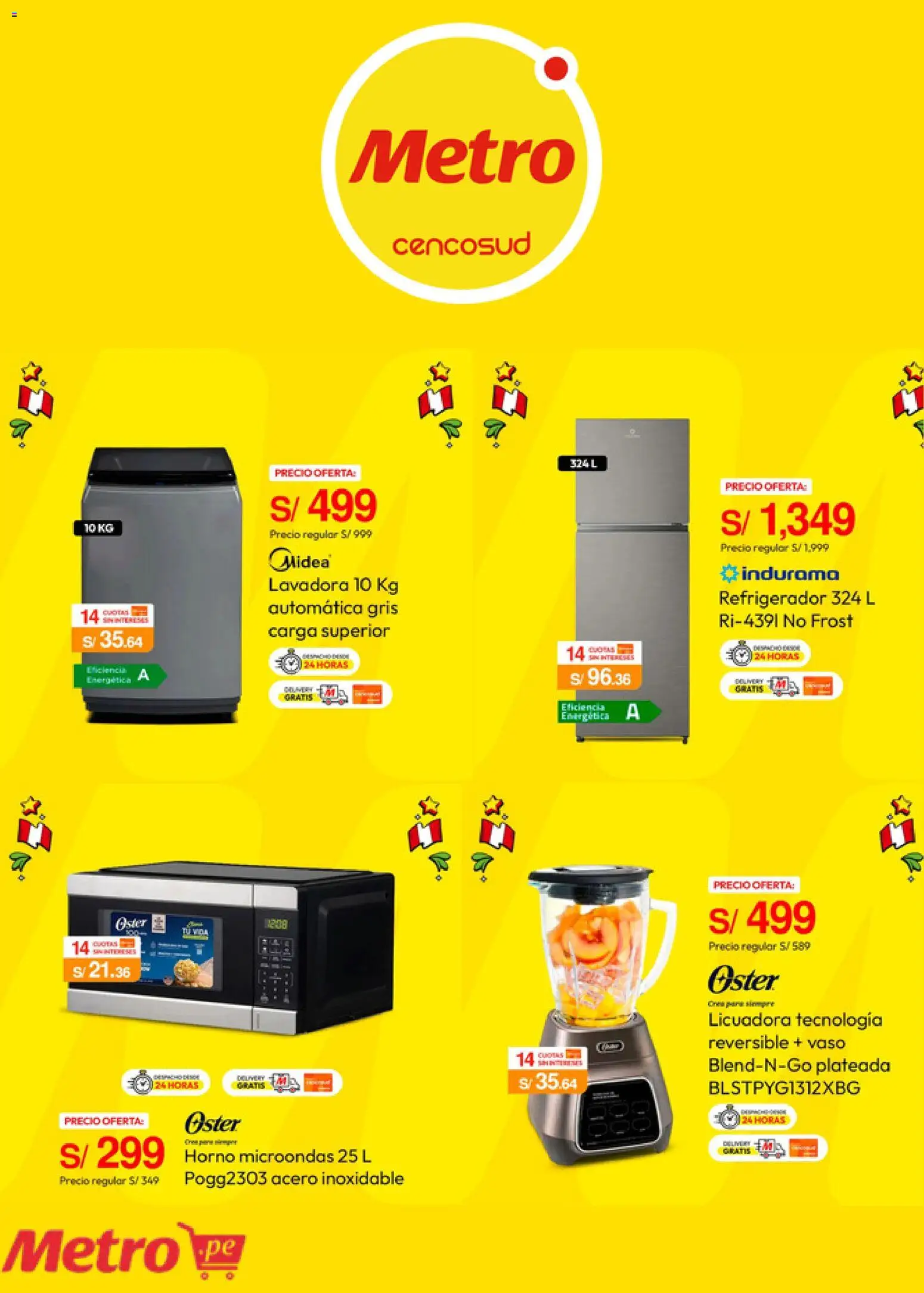 Catálogo Metro válido desde 20/07/2026 | Página: 5 | Productos: Refrigerador, Lavadora, Horno, Horno microondas
