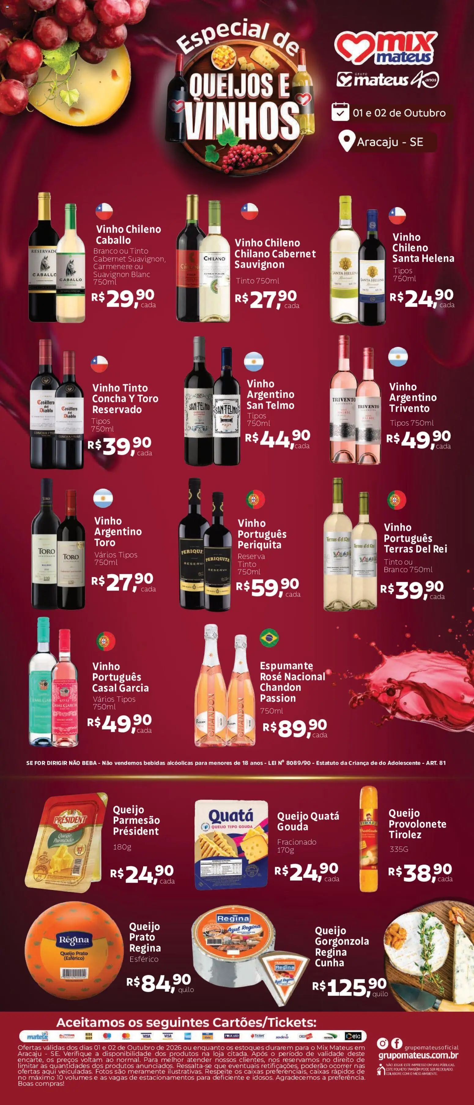 Mateus Folheto - válido de 01/10/2026 | Página: 1 | Produtos: Queijo, Vinho tinto, Parmesão, Gouda