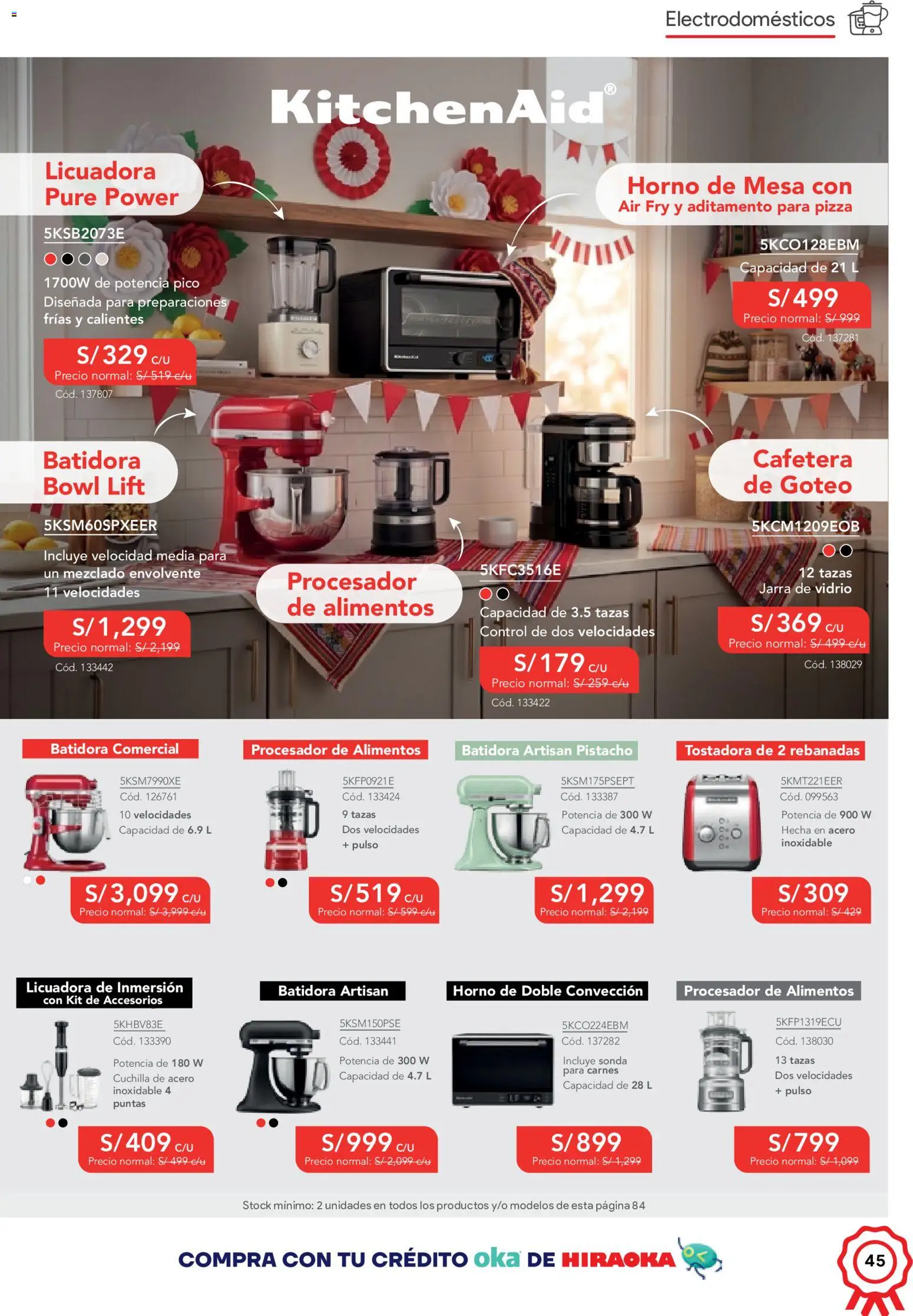 Catálogo Hiraoka válido desde 11/07/2026 | Página: 45 | Productos: Pizza, Horno, Batidora, Tostadora