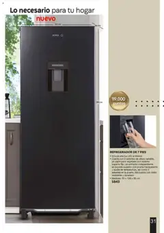 Vista previa de REFRIGERADOR DE 7 PIES, Incluye una luz LED al interior, Cuenta con 2 estantes de altura variable, un cajón para vegetales con estante superior fijo, un enfriador independiente en la parte superior con puerta transparente y ajuste de temperatura, asi como 3 estantes en la puerta, fabricados con vidrio resistente y duradero, Medicias: 50 x 128 x 56 cm, nuevo folleto de la tienda, válido en México a partir del 13.06.2025 | Página: 31 | Productos: Refrigerador, Estante, Estantes