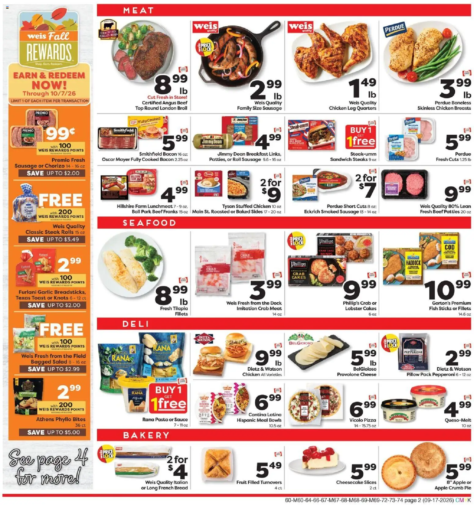 Weis Weekly Ad - valid from 09/17/2026 | Page: 2 | Products: Pizza, Fish, Cheesecake, Crumb Pie