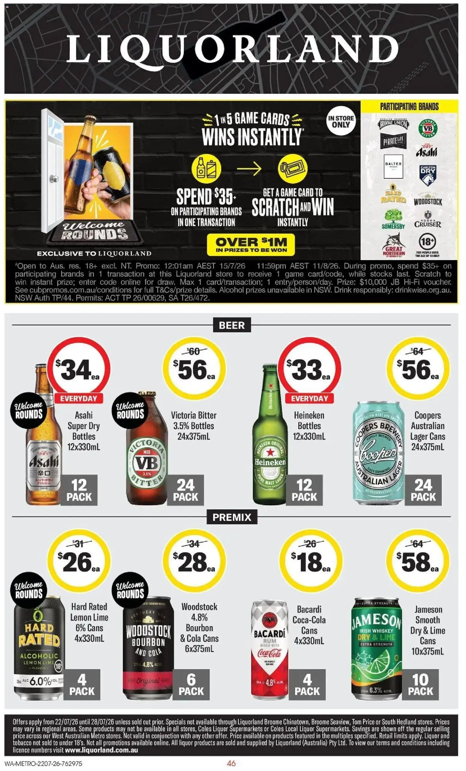 Coles catalogue - valid from 22/07/2026 | Page: 46 | Products: Beer, Bourbon, Lemon, Game