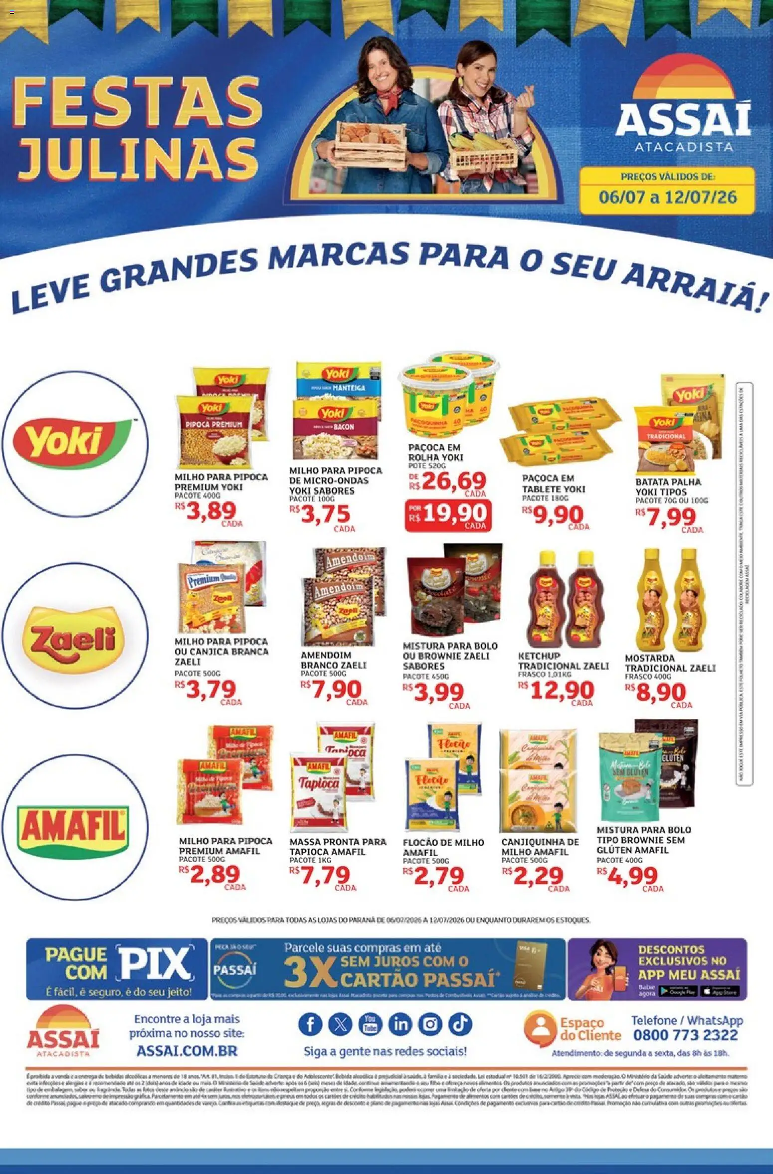 Assaí Atacadista Folheto - válido de 06/07/2026 | Página: 1 | Produtos: Tapioca, Massa, Batata palha, Telefone