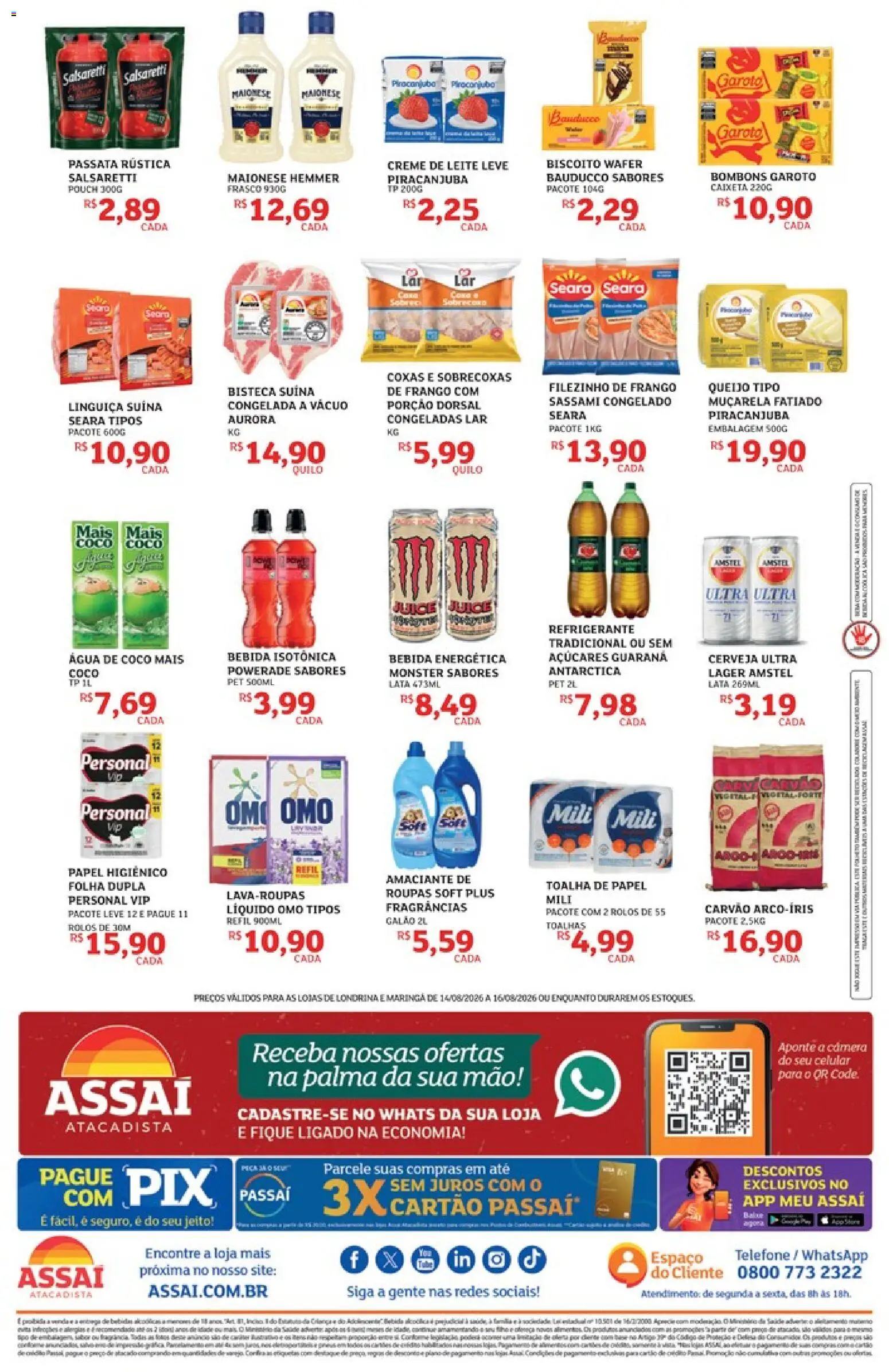 Assaí Atacadista Folheto - válido de 14/08/2026 | Página: 2 | Produtos: Bebida energética, Queijo, Água, Maionese