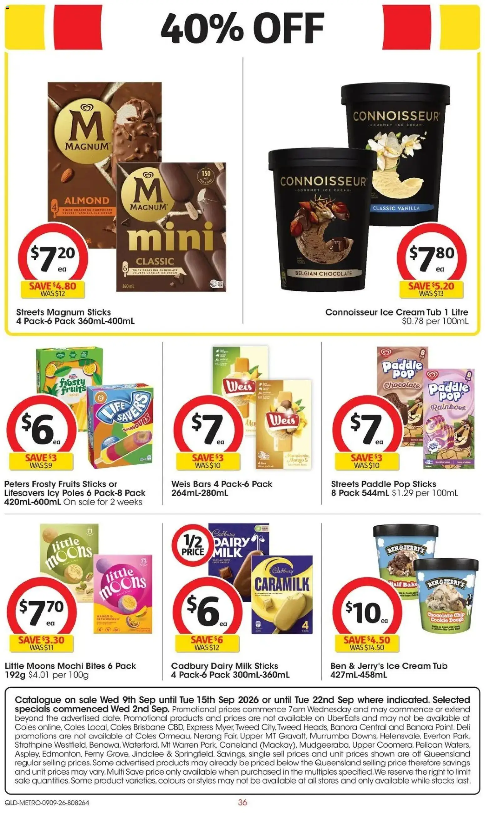 ﻿Coles catalogue valid from 09/09/2026 > Online Australia | Page: 36 | Products: Milk, Chocolate, Mango, Ben & Jerry’s ice cream