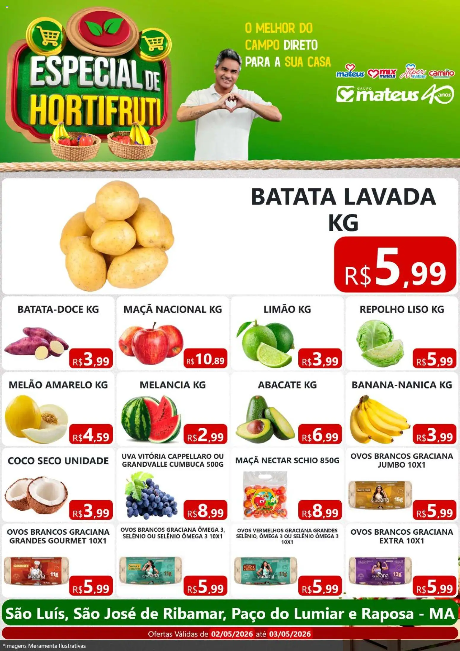 Mateus Folheto - válido de 02.05.2026 | Página: 1 | Produtos: Melão, Repolho, Ovos, Batata