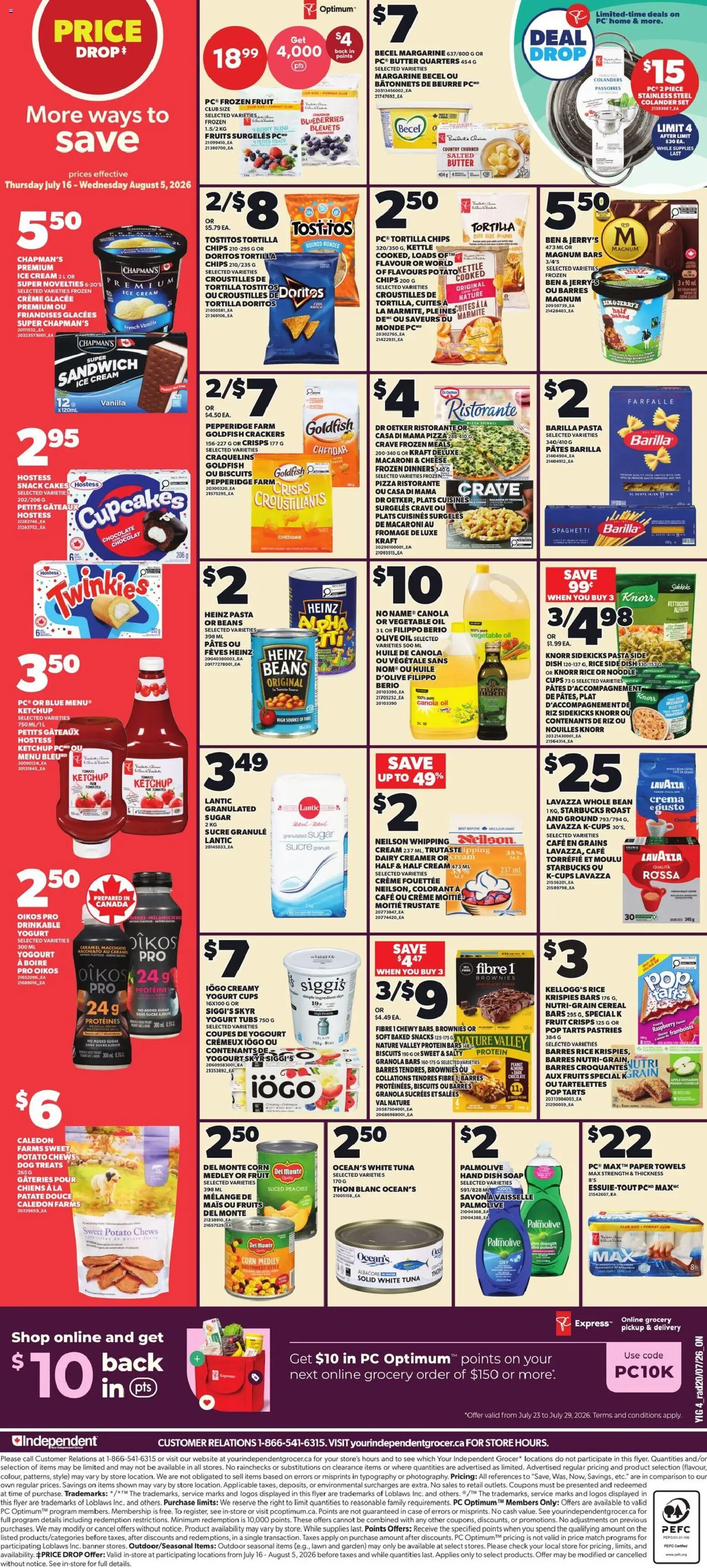 Independent Grocer flyer valid from Jul 23, 2026 | Page: 2 | Products: Ketchup, Granulated sugar, Ice, Pizza