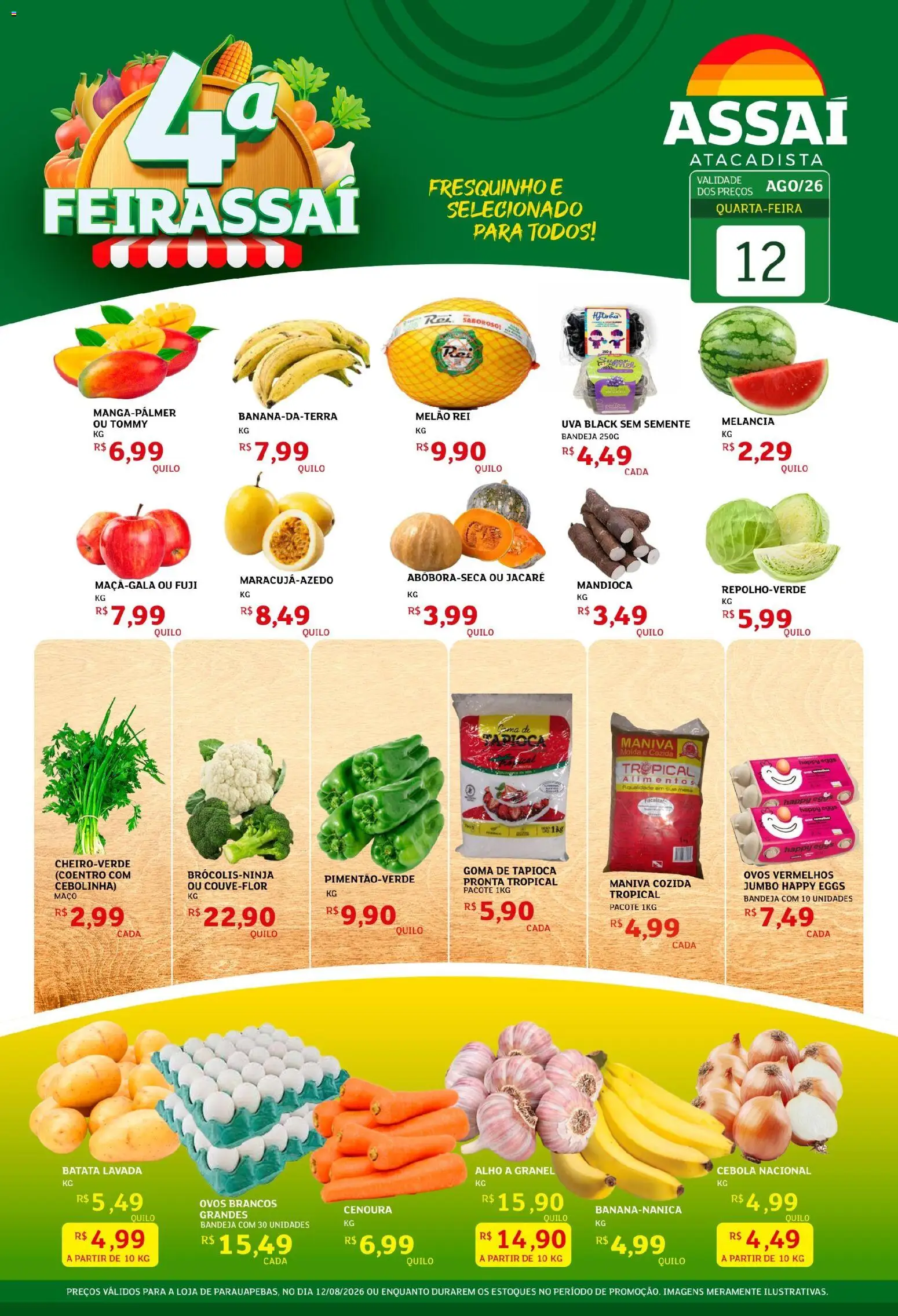 Assaí Atacadista Folheto - válido de 12/08/2026 | Página: 1 | Produtos: Alho, Cama, Ovos, Bandeja
