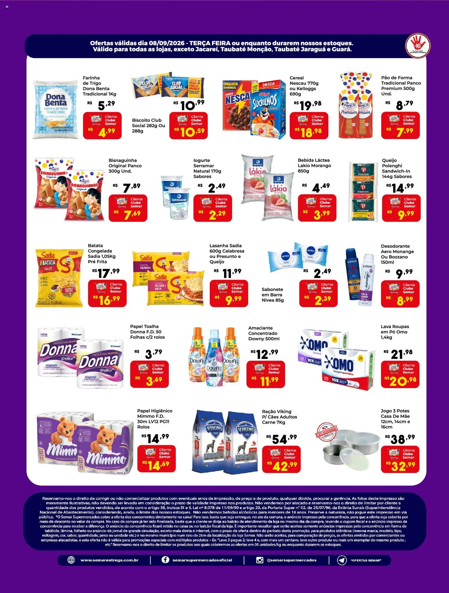 Semar Supermercado Folheto - válido de 08/09/2026 | Página: 2 | Produtos: Nescau, Pão, Presunto, Sucrilhos