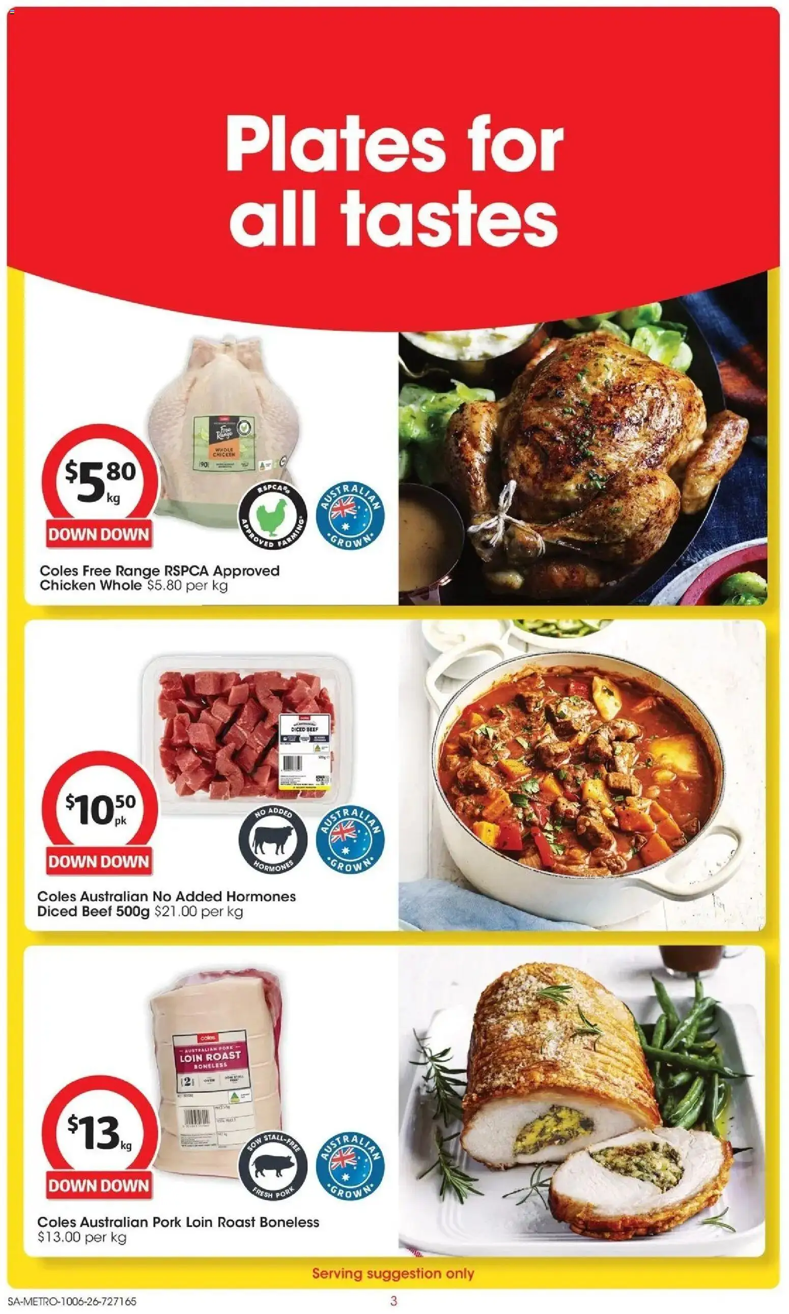 Coles catalogue - valid from 10.06.2026 | Page: 3 | Products: Chicken, Pork, Beef