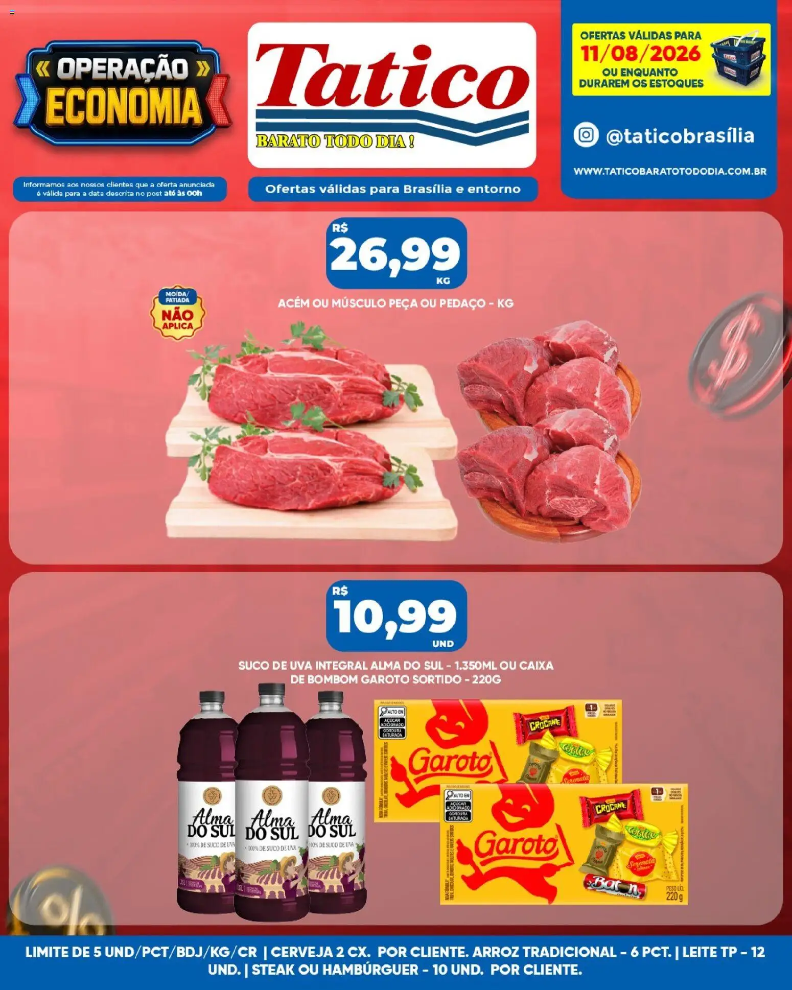 Tatico Folheto - válido de 11/08/2026 | Página: 11 | Produtos: Acém, Cerveja, Açúcar, Bombom