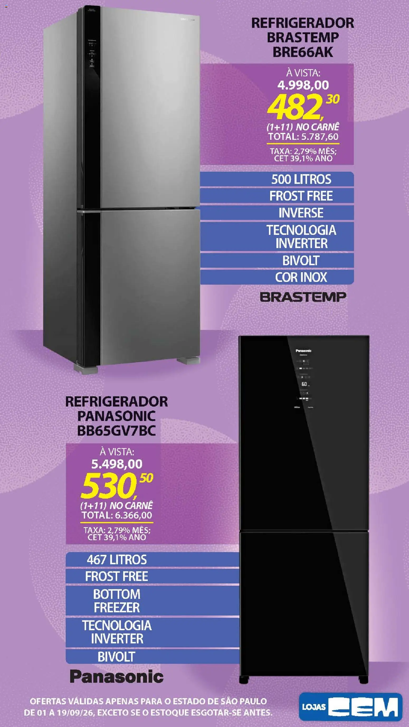 Lojas Cem Folheto - válido de 01/09/2026 | Página: 50 | Produtos: Refrigerador, Freezer, Carne
