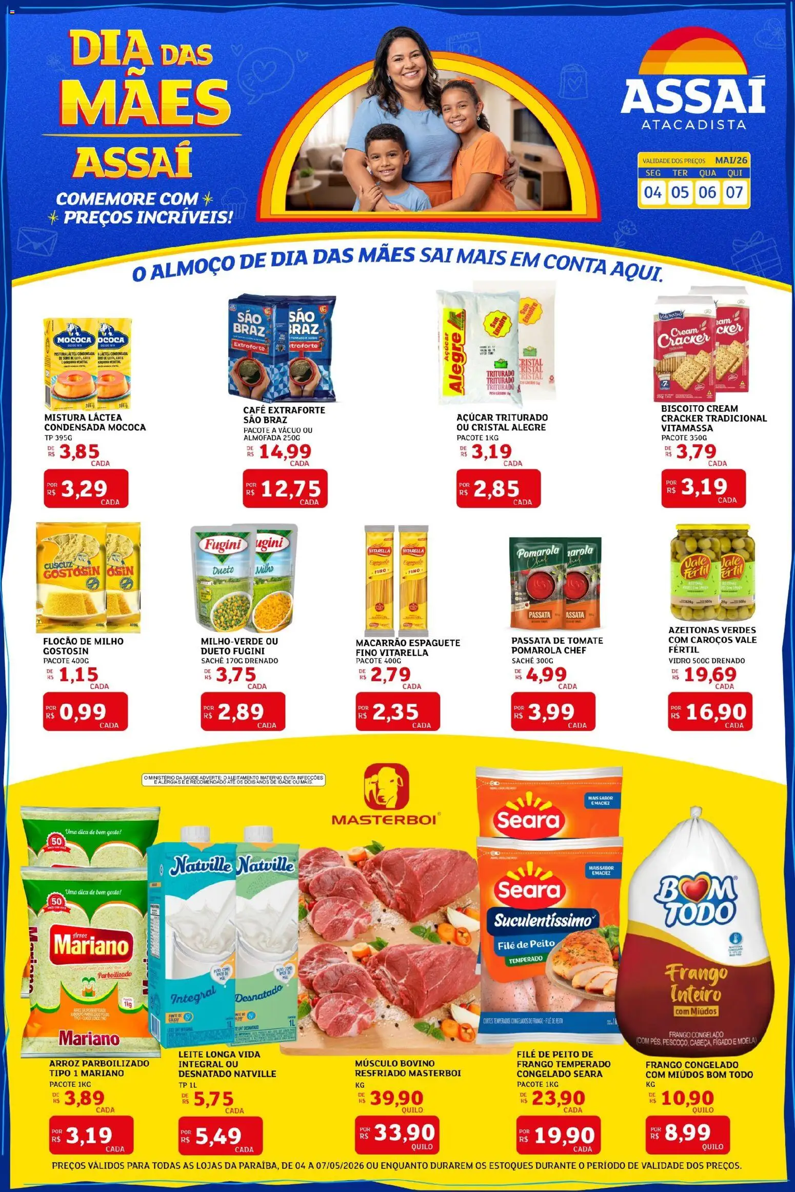 Assaí Atacadista Folheto - válido de 04.05.2026 | Página: 1 | Produtos: Leite, Vitamassa, Frango, Peito de frango