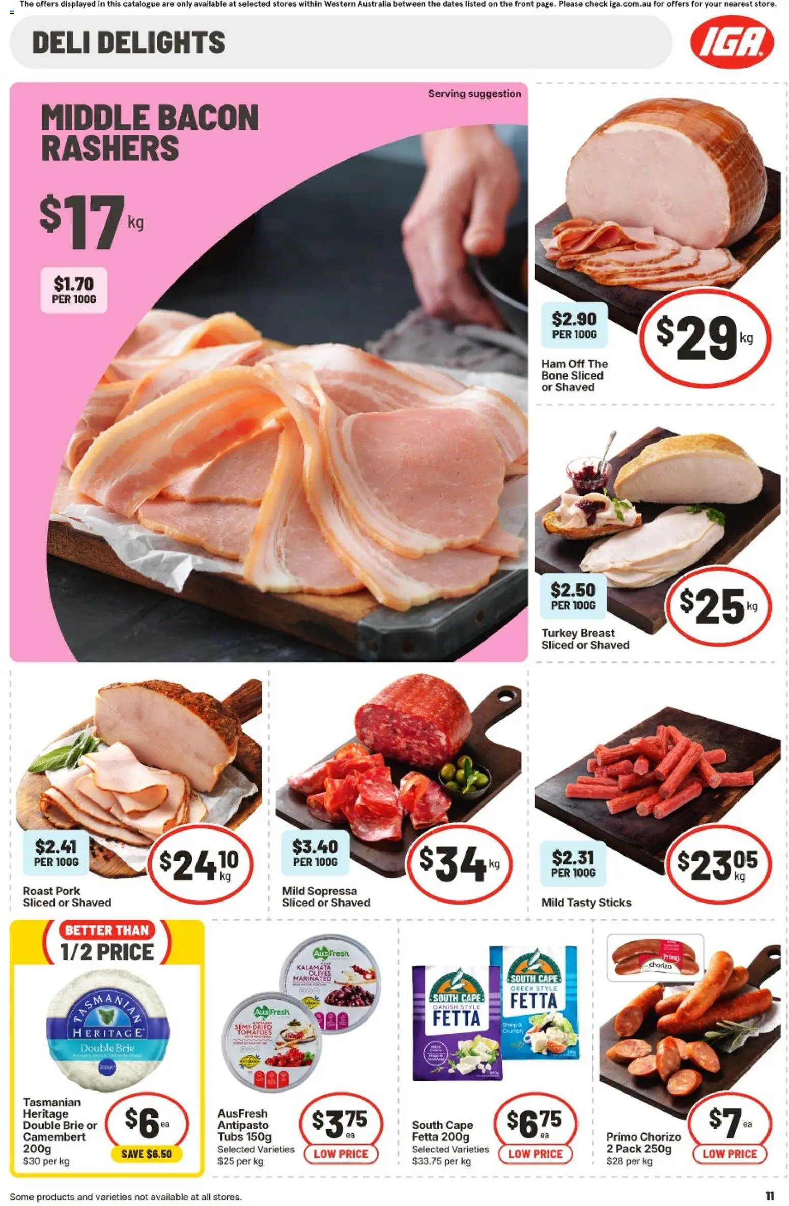 IGA catalogue - valid from 16/09/2026 | Page: 12 | Products: Bacon, Camembert, Olives, Roast