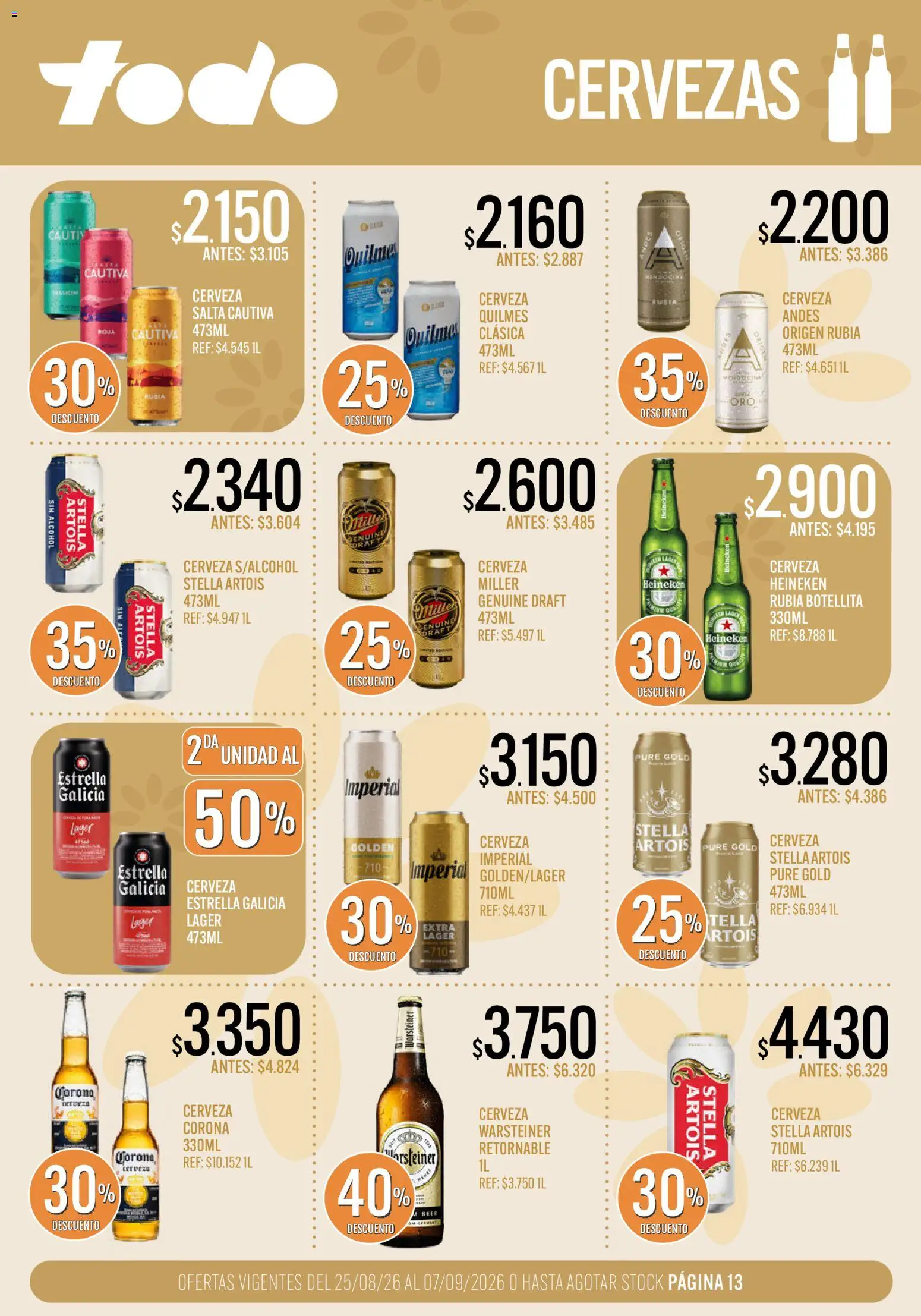 Supermercados TODO - Ofertas │ válido desde el 25/08/2026 | Página: 13 | Productos: Cerveza Corona, Heineken, Cerveza, Puré