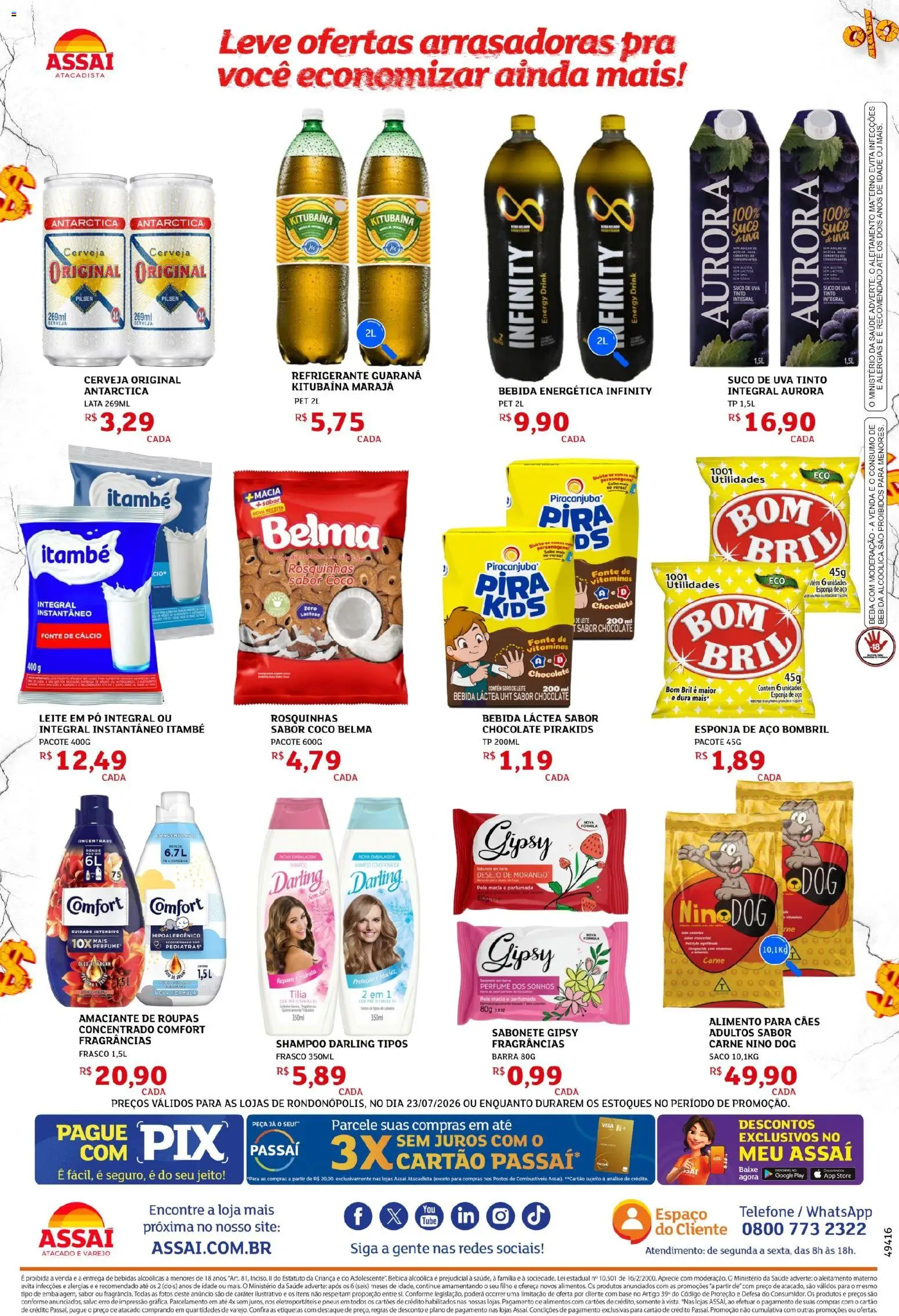 Assaí Atacadista Folheto - válido de 23/07/2026 | Página: 2 | Produtos: Cerveja, Base, Sabonete, Telefone