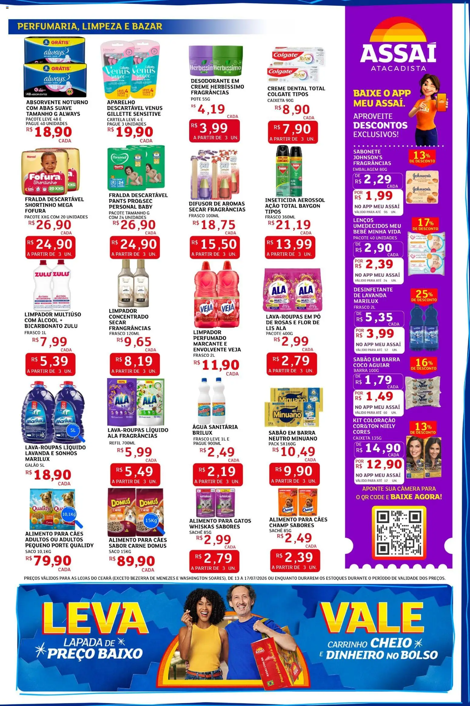 Assaí Atacadista Folheto - válido de 13/07/2026 | Página: 3 | Produtos: Difusor, Lenços umedecidos, Limpador multiuso, Água sanitária