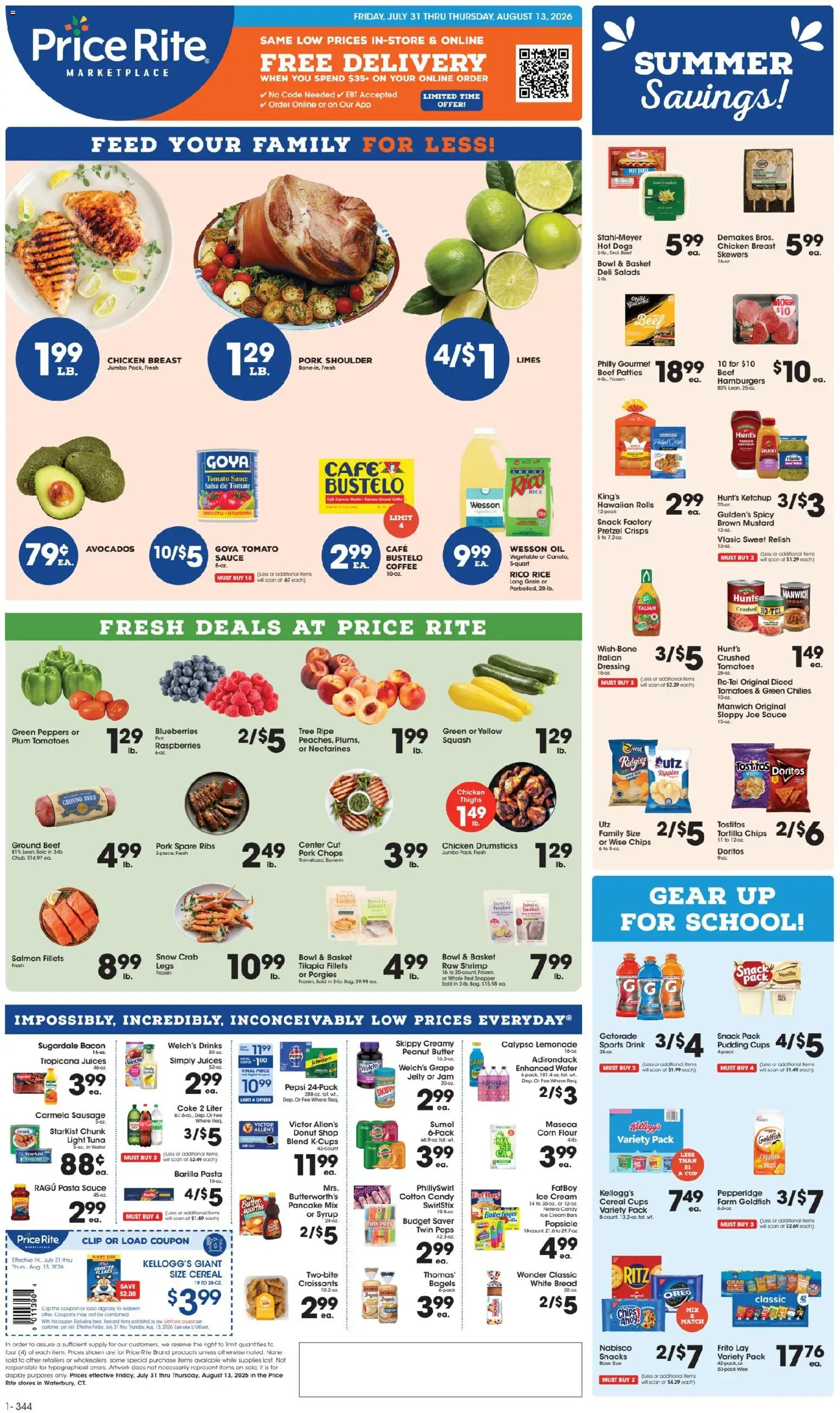 Price Rite Weekly Ad - valid from 07/31/2026 | Page: 1 | Products: Nectarines, Chicken drumsticks, Tilapia, Ketchup