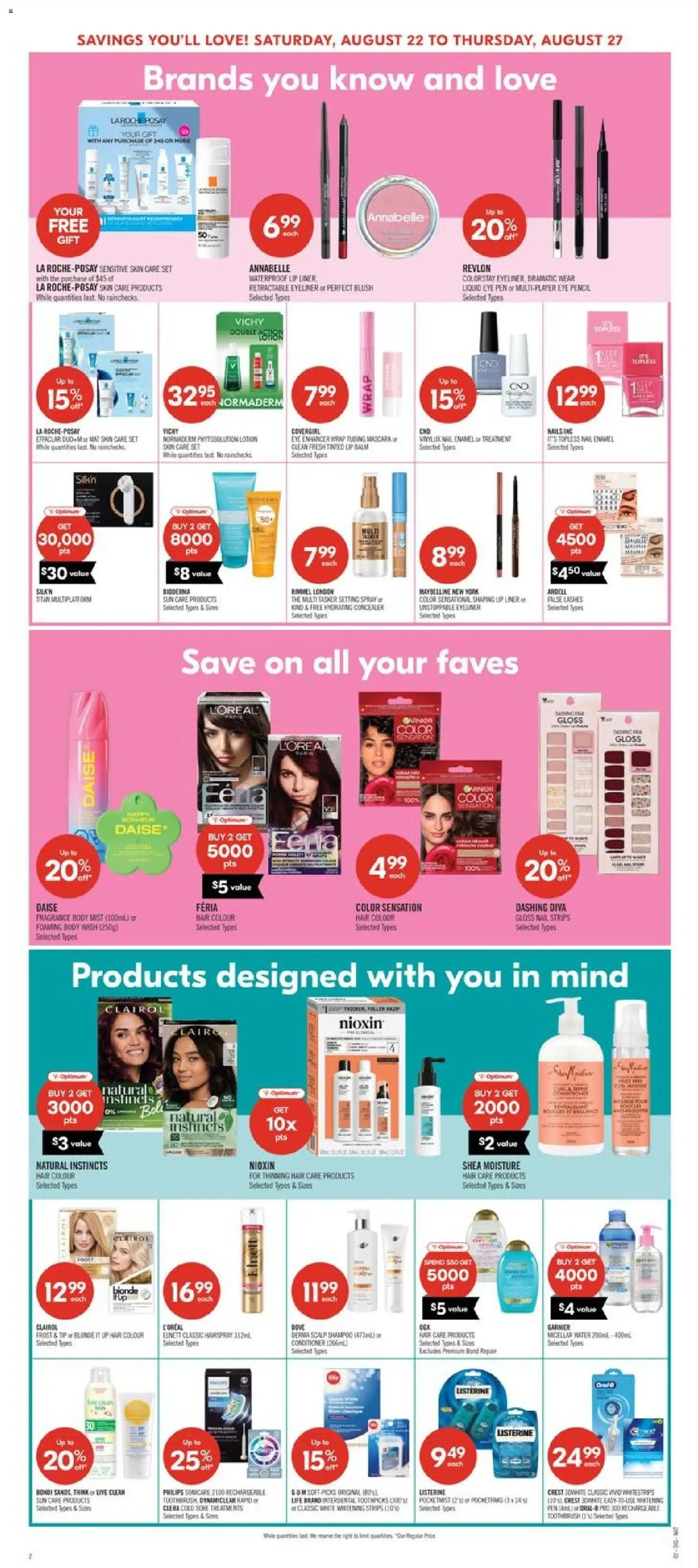 Shoppers flyer valid from Aug 22, 2026 | Page: 16 | Products: Toothbrush, Listerine, Blush, Lip balm